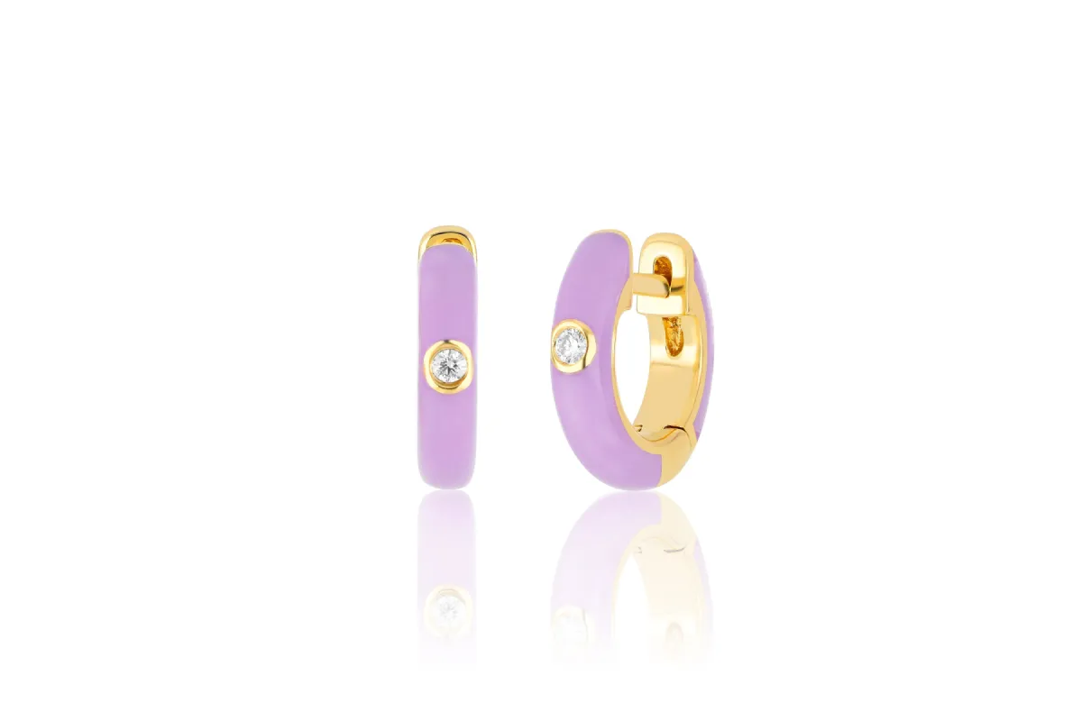 Diamond Lavender Enamel Huggie Earring sold by EF Collection