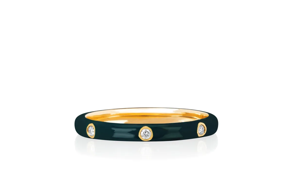 3 Diamond & Hunter Green Enamel Stack Ring sold by EF Collection