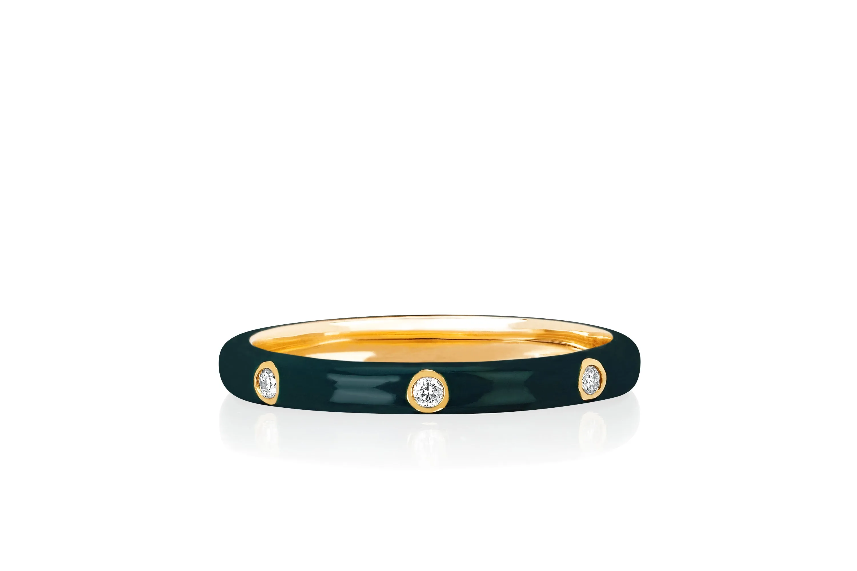 3 Diamond & Hunter Green Enamel Stack Ring sold by EF Collection