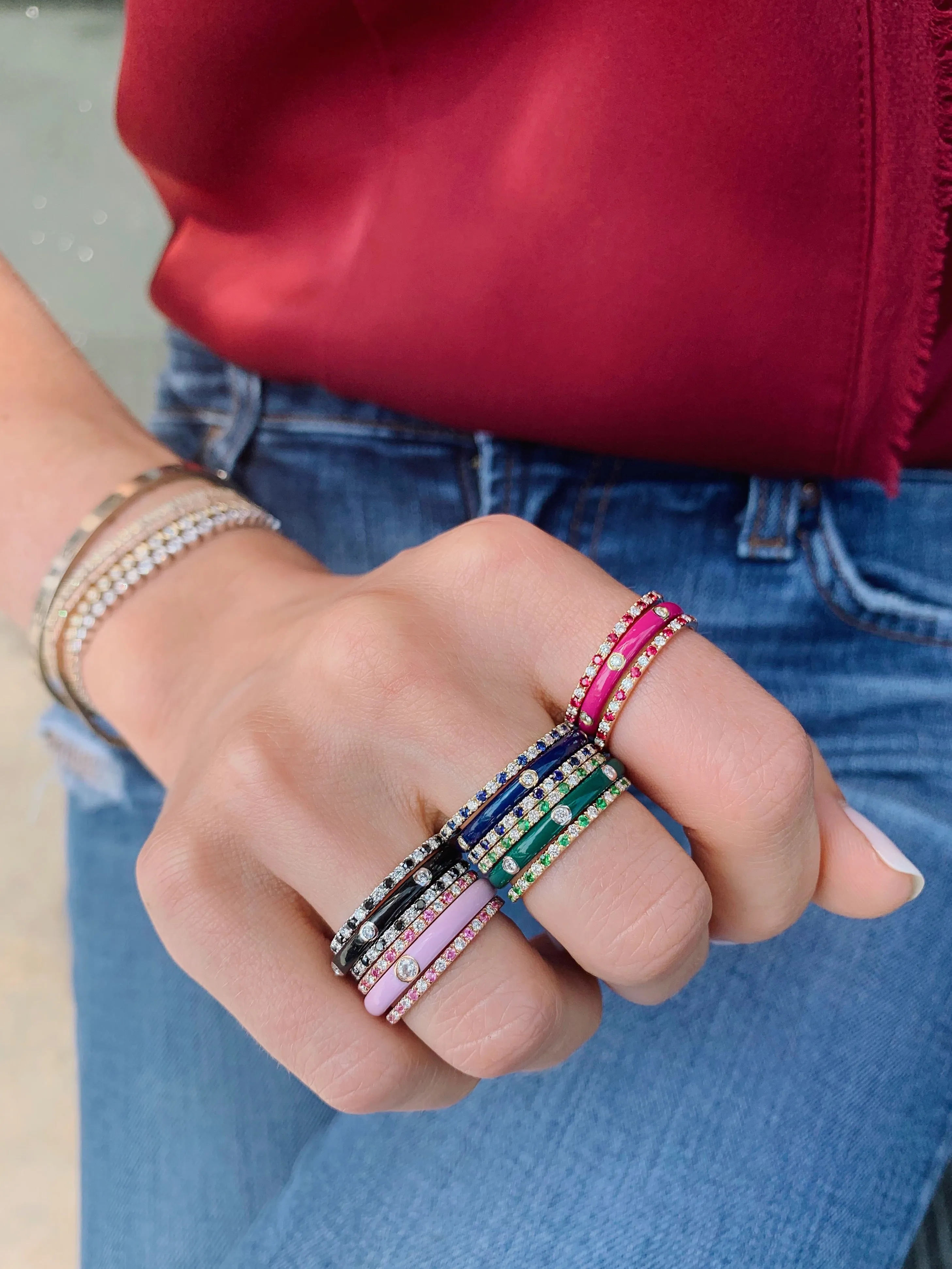 3 Diamond & Hunter Green Enamel Stack Ring sold by EF Collection product image thumbnail 4