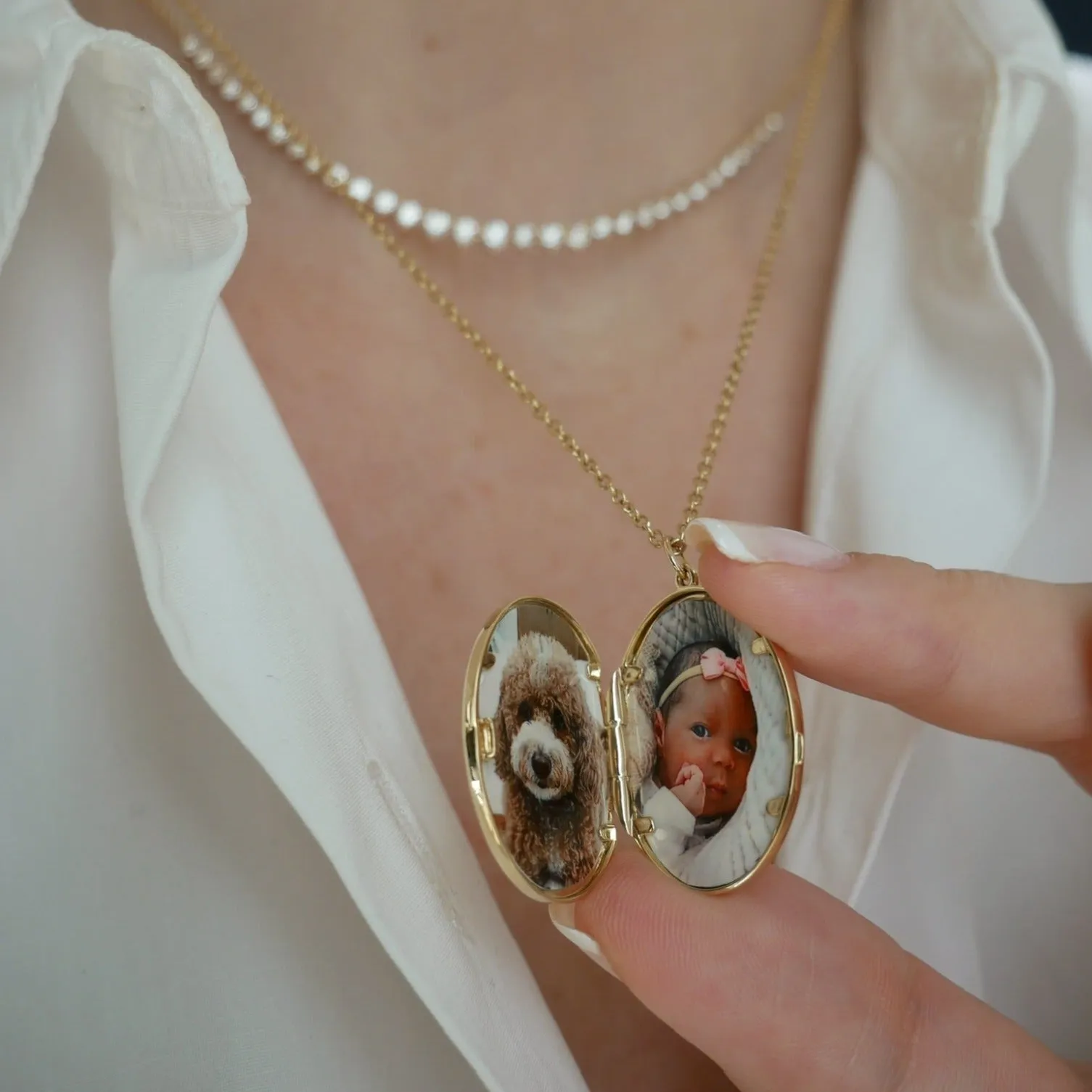 Gold and Diamond Oval Locket Necklace sold by EF Collection product image thumbnail 3