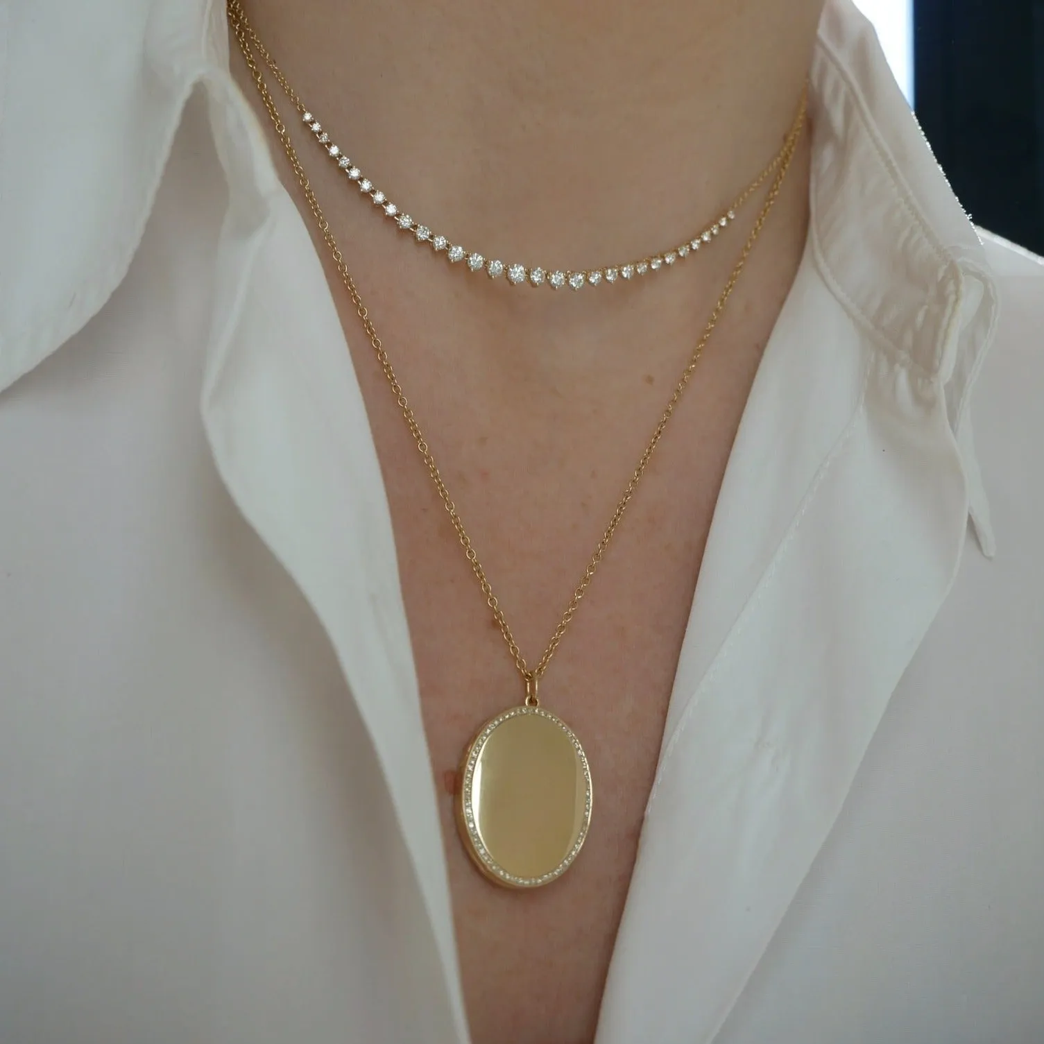 Gold and Diamond Oval Locket Necklace sold by EF Collection product image thumbnail 2