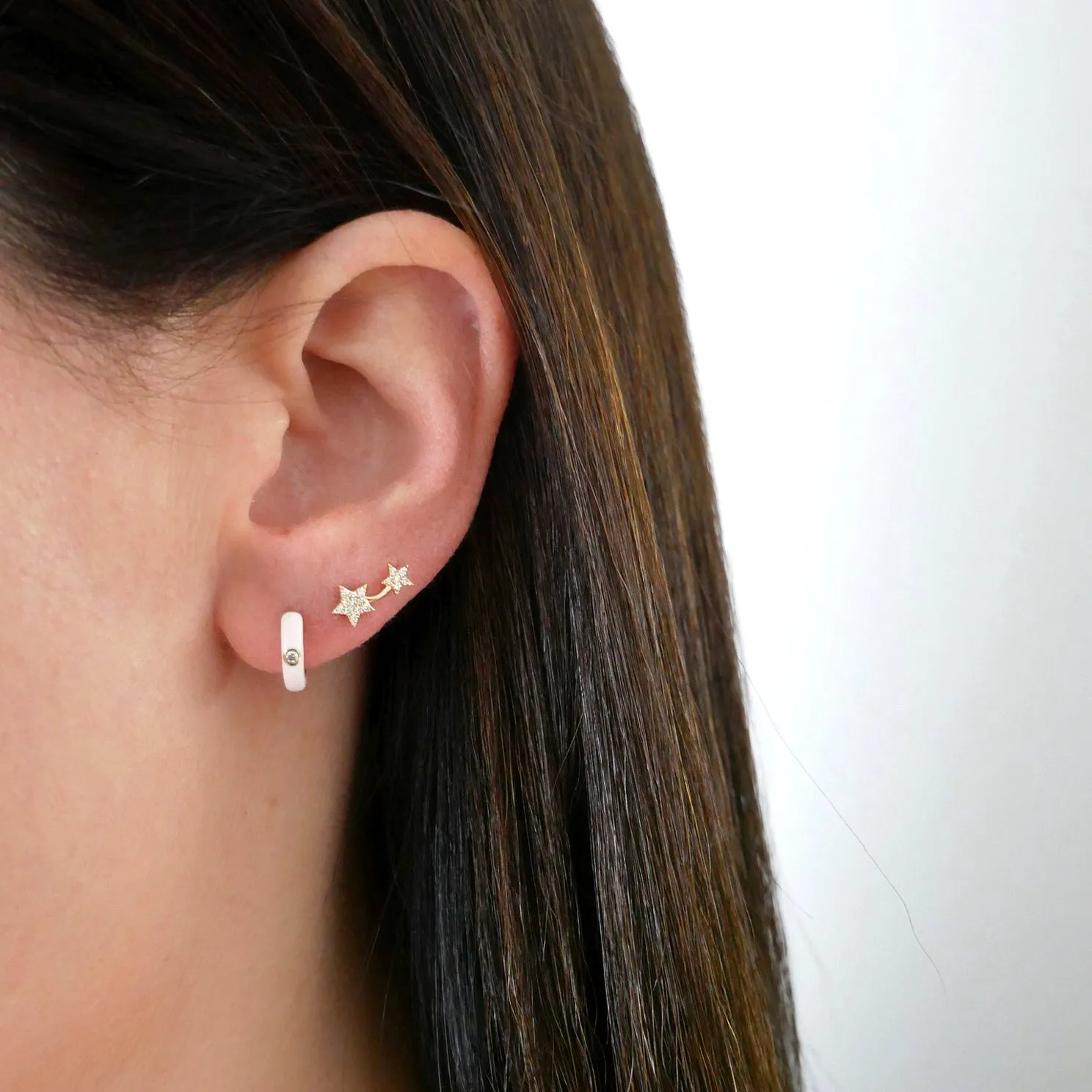 Diamond White Enamel Huggie Earrings sold by EF Collection product image thumbnail 2