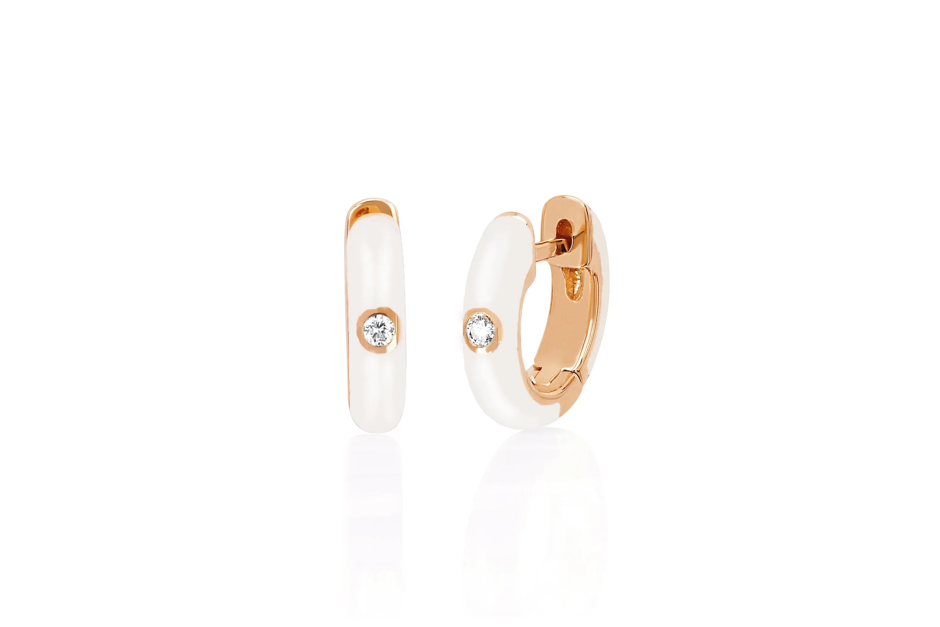 Diamond White Enamel Huggie Earrings sold by EF Collection product image thumbnail 4