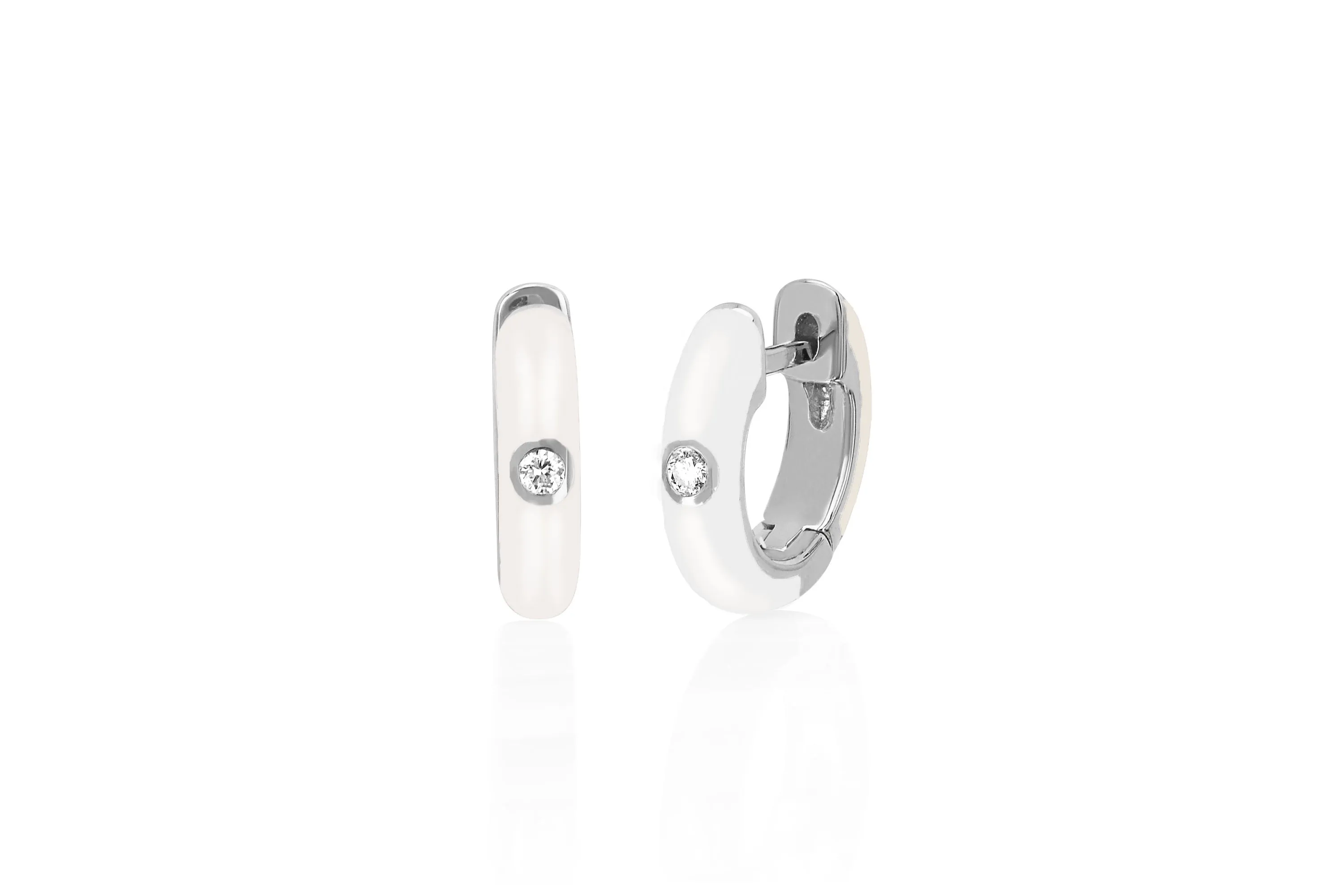 Diamond White Enamel Huggie Earrings sold by EF Collection product image thumbnail 3