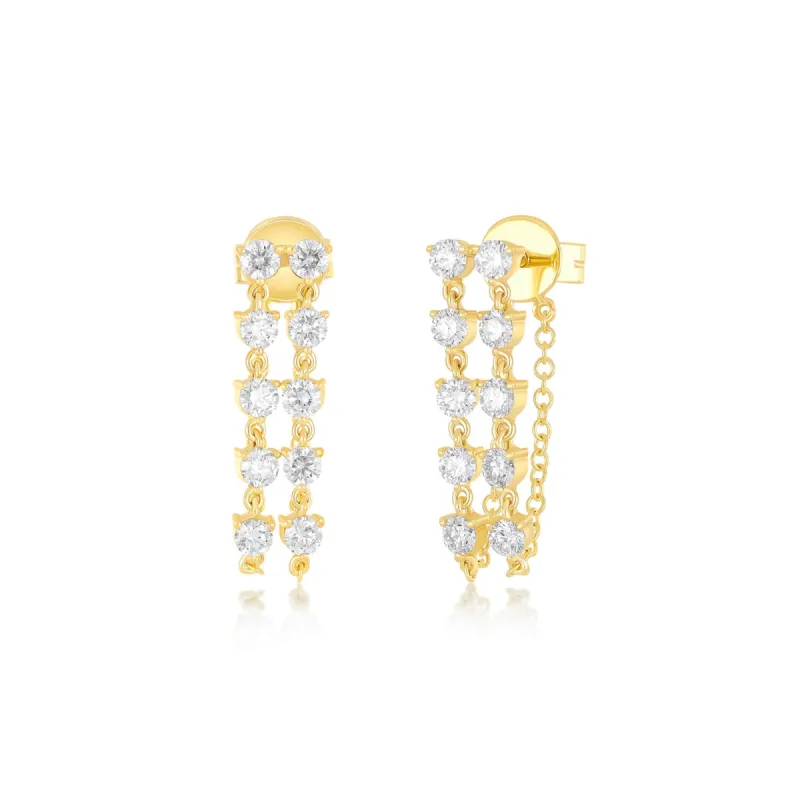 Double Multi Diamond Chain Stud Earring sold by EF Collection