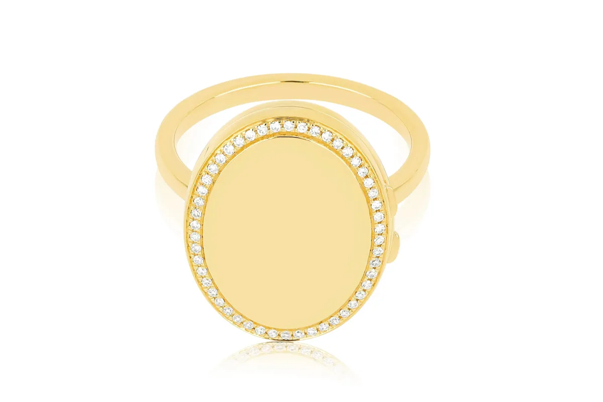 Gold & Diamond Oval Locket Ring made by EF Collection