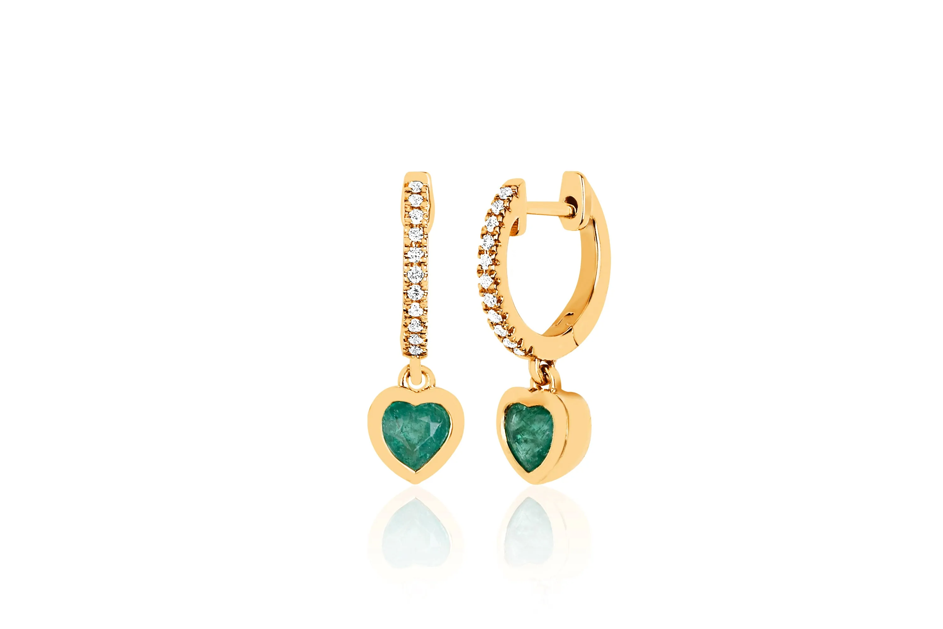 Emerald Heart Drop Diamond Mini Huggie Earrings sold by EF Collection