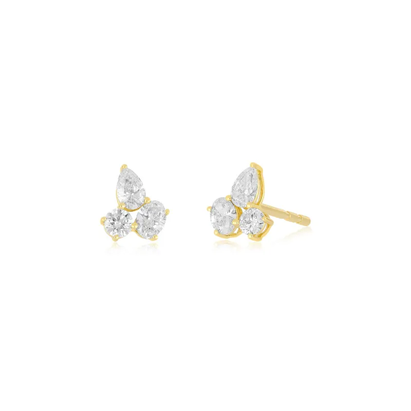 Triple Diamond Cluster Stud Earrings sold by EF Collection