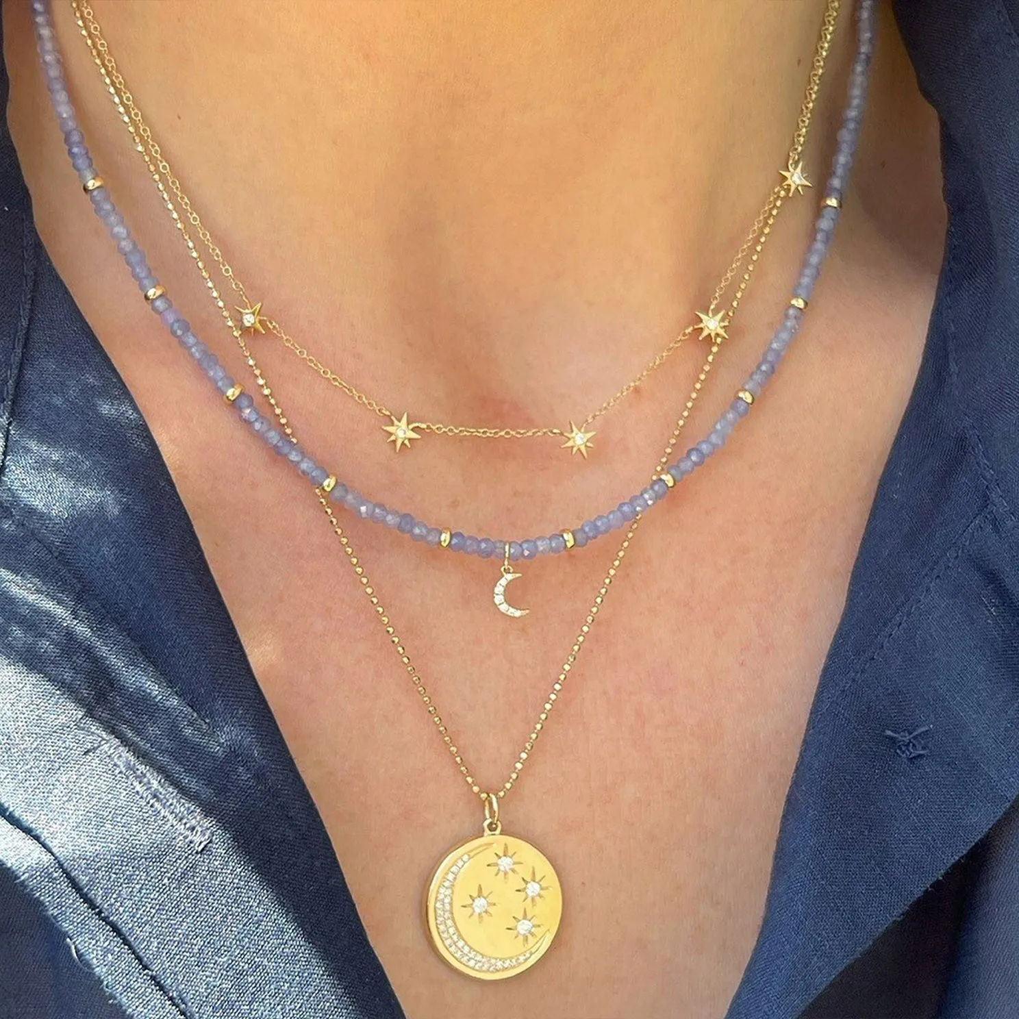 Tanzanite Birthstone Bead & Diamond Moon Necklace sold by EF Collection product image thumbnail 3