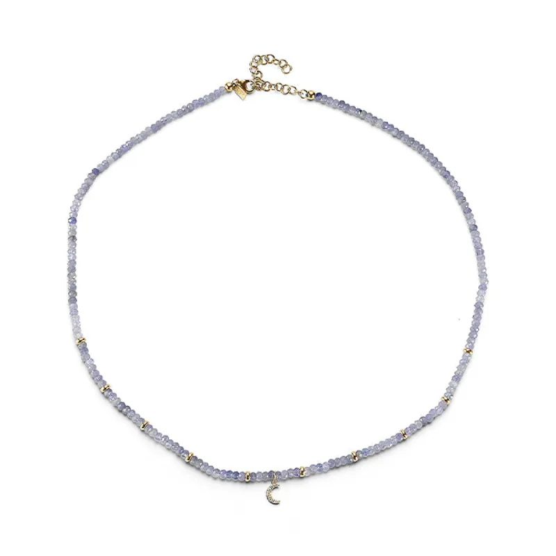 Tanzanite Birthstone Bead & Diamond Moon Necklace sold by EF Collection