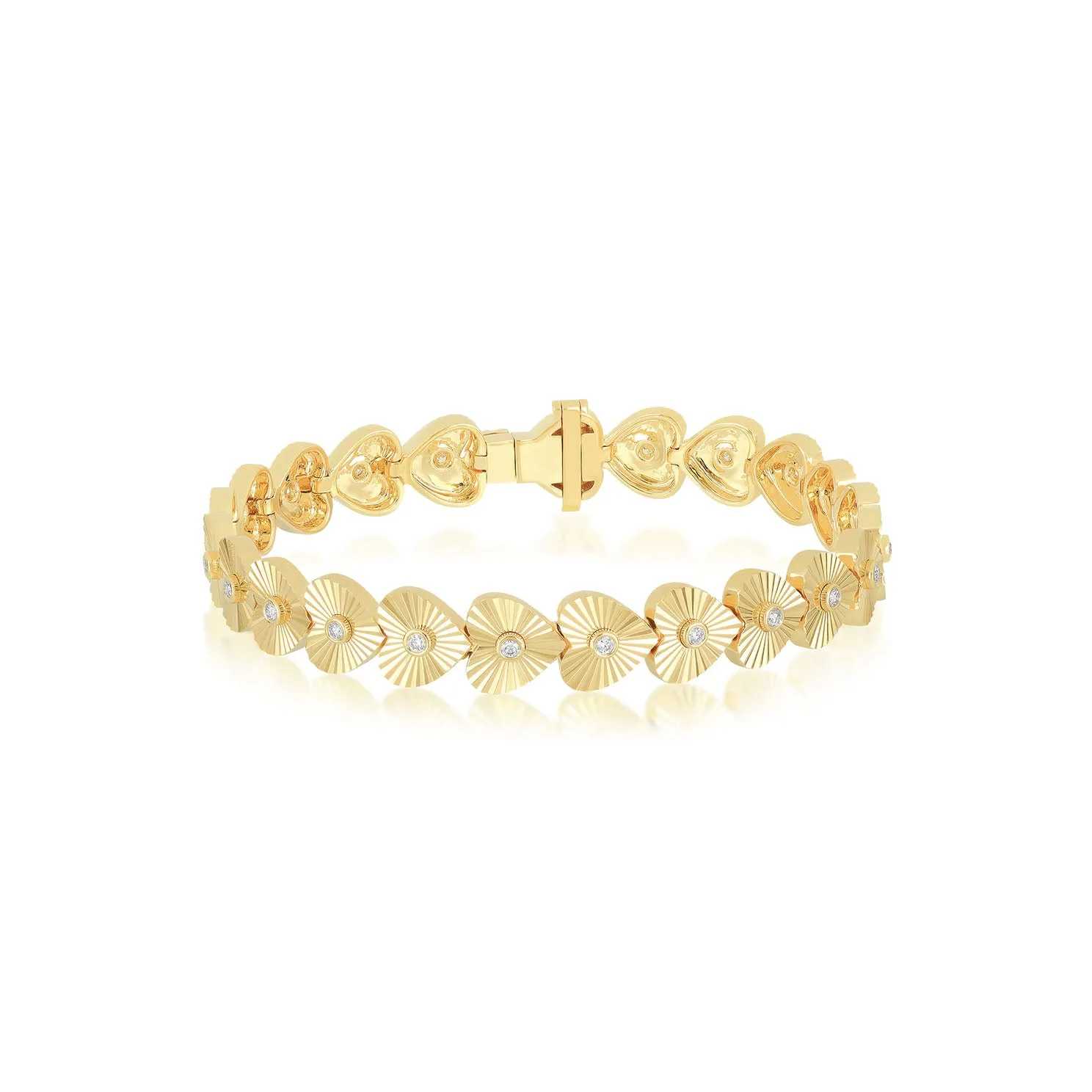 Gold & Diamond Fluted Heart Eternity Bracelet sold by EF Collection