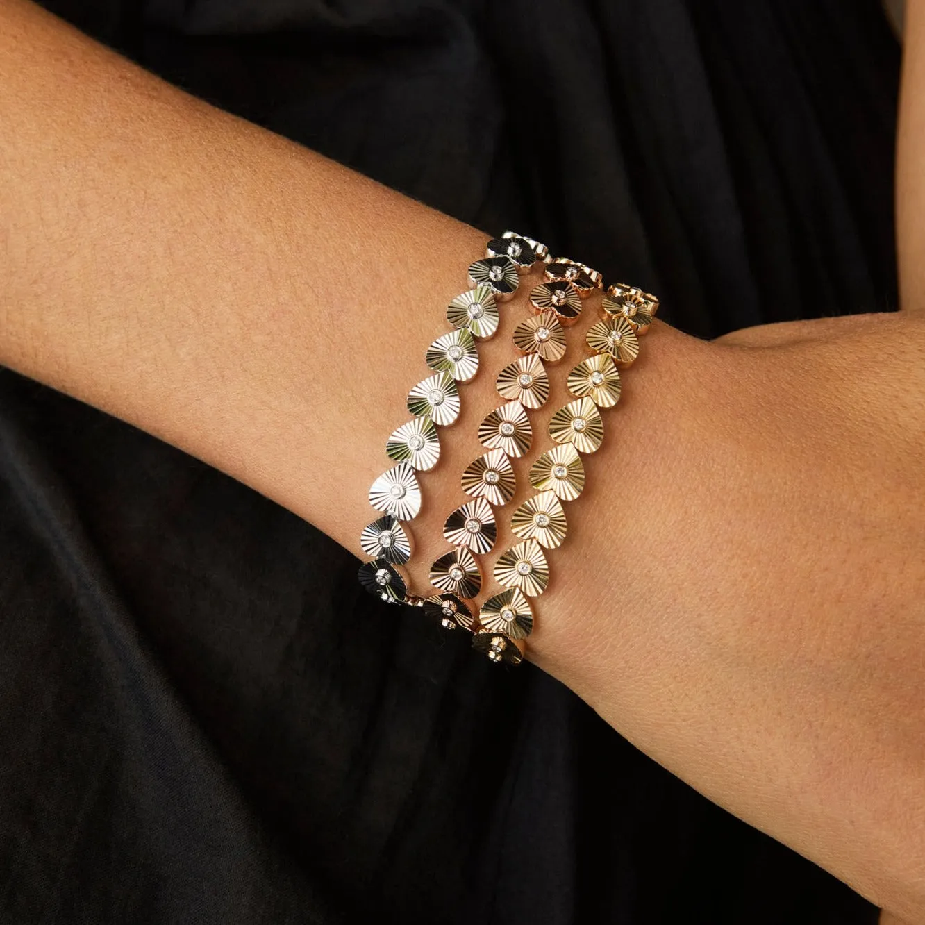 Gold & Diamond Fluted Heart Eternity Bracelet sold by EF Collection product image thumbnail 2