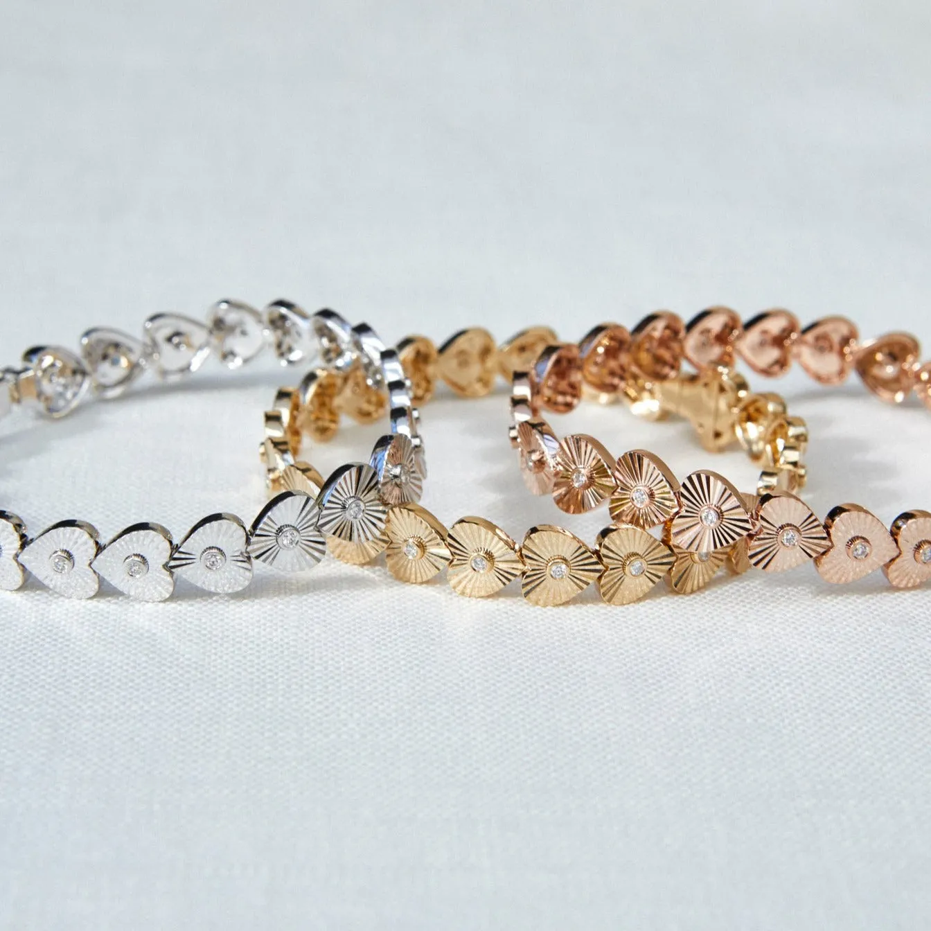 Gold & Diamond Fluted Heart Eternity Bracelet sold by EF Collection product image thumbnail 5