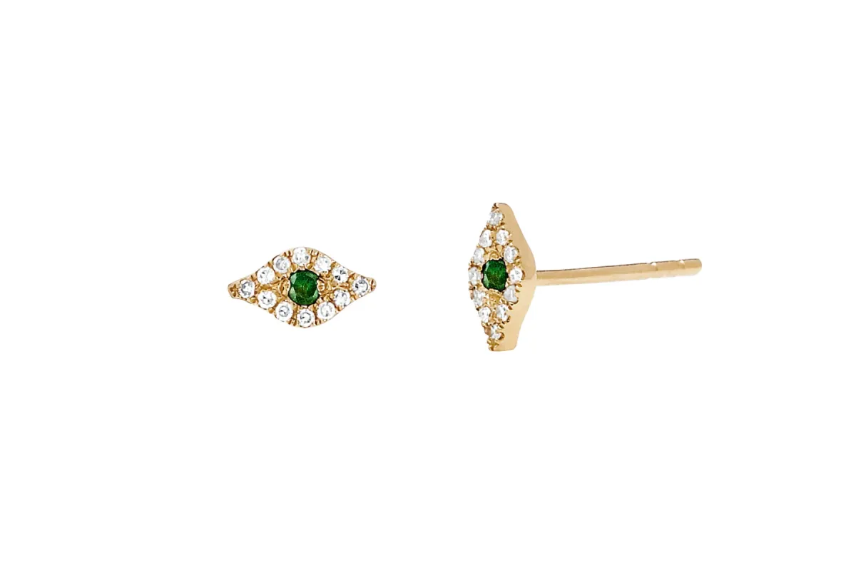 Diamond & Tsavorite Mini Evil Eye Stud Earring sold by EF Collection
