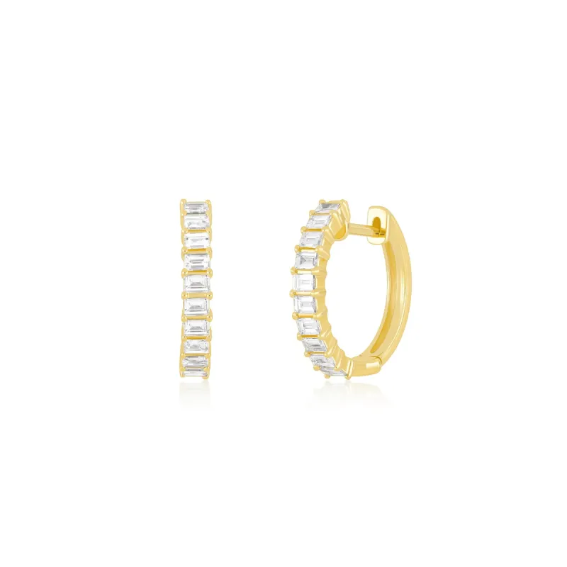 Prong Set Diamond Baguette Hoop Earrings sold by EF Collection