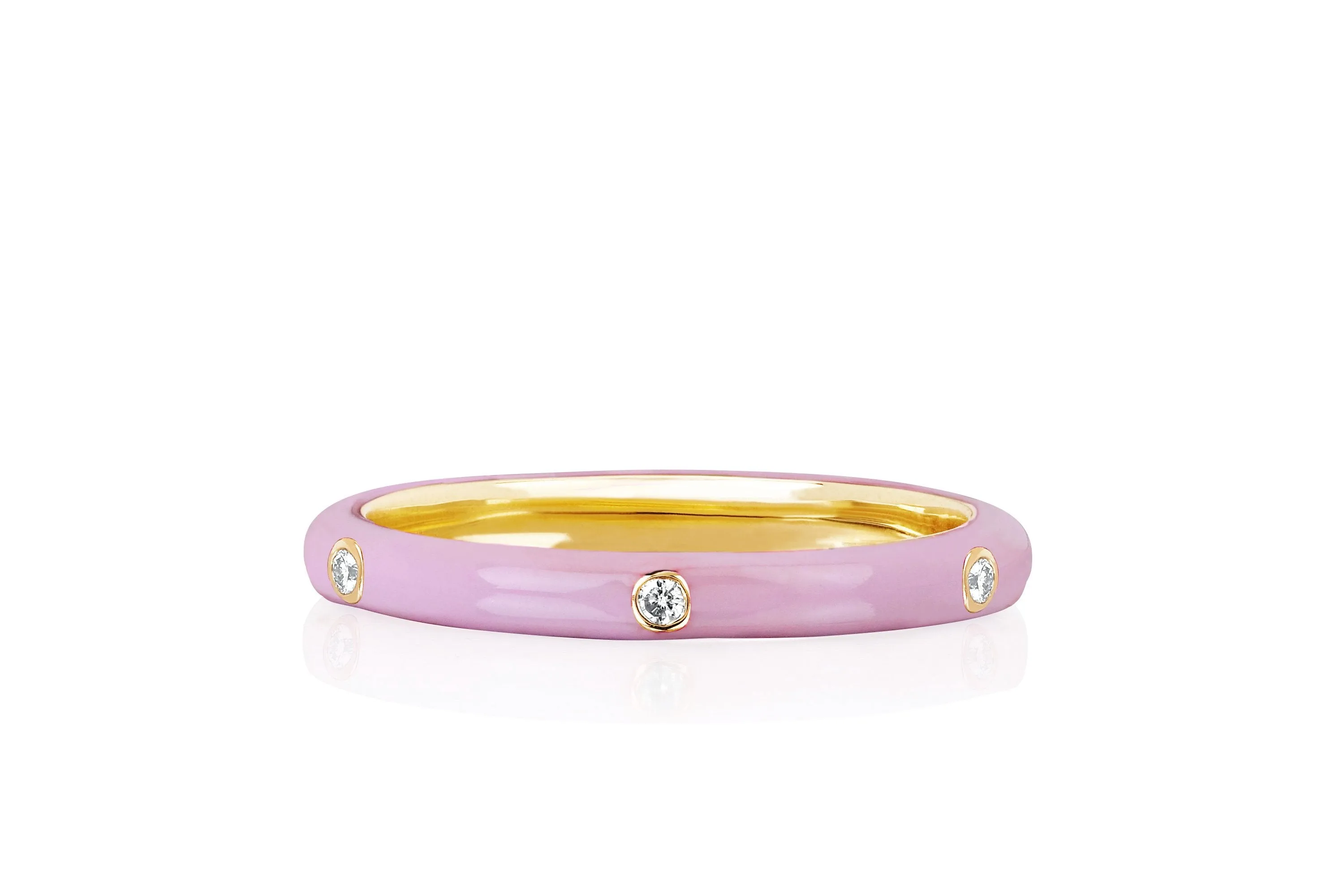 3 Diamond & Light Pink Enamel Stack Ring sold by EF Collection