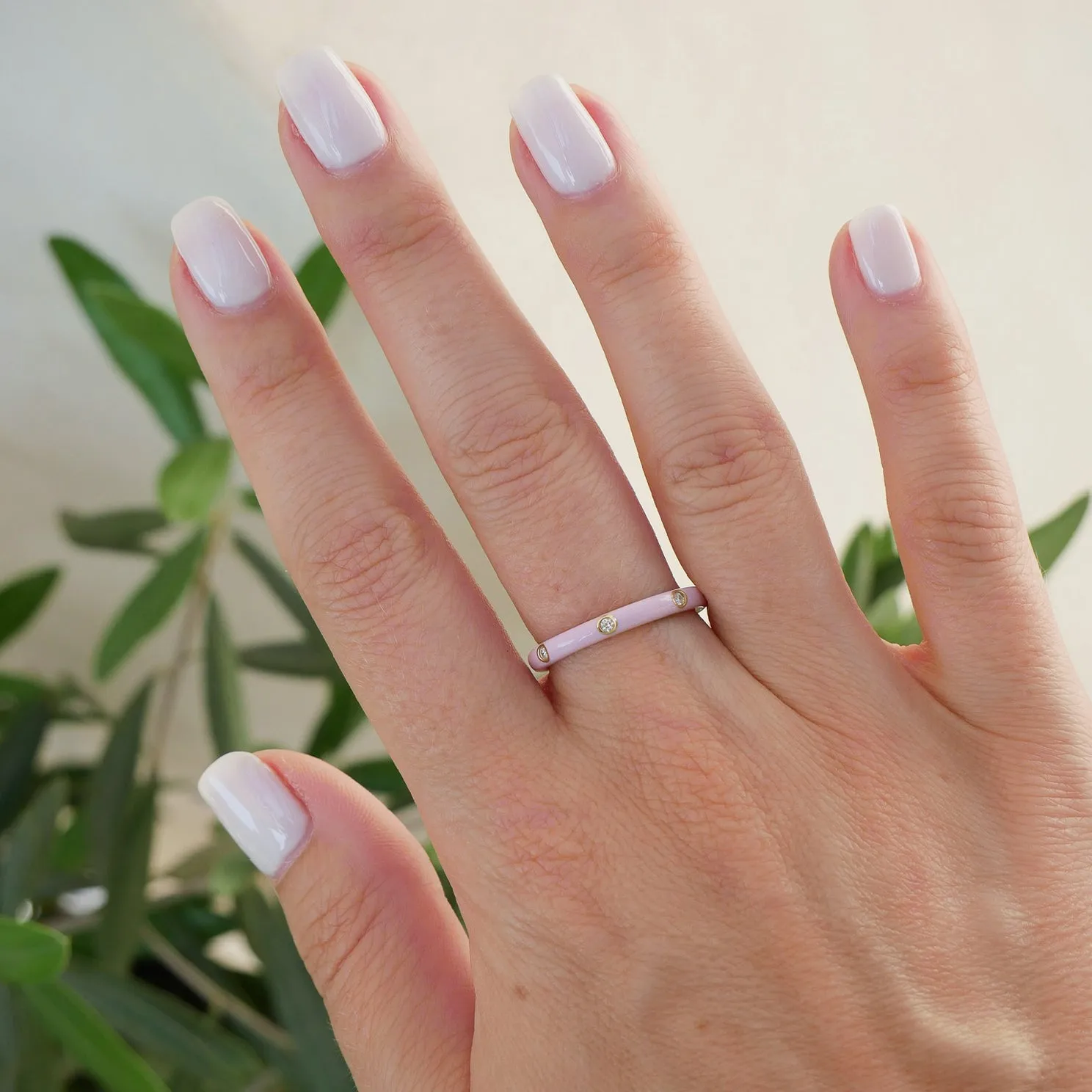 3 Diamond & Light Pink Enamel Stack Ring sold by EF Collection product image thumbnail 2