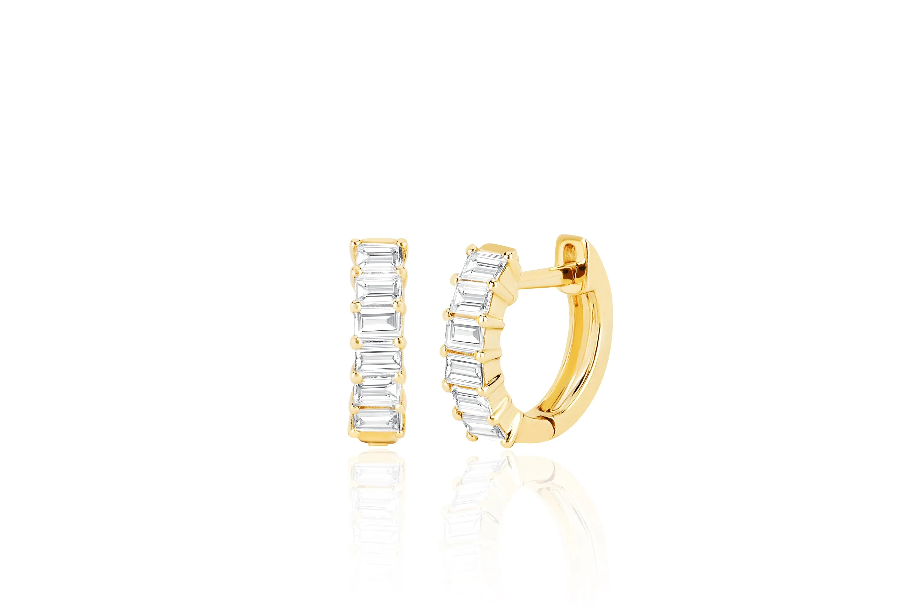 Prong Set Diamond Baguette Huggie Earring sold by EF Collection