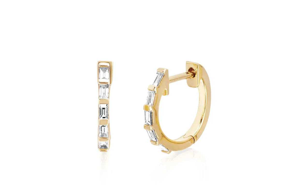 Diamond Baguette Huggie Earrings sold by EF Collection