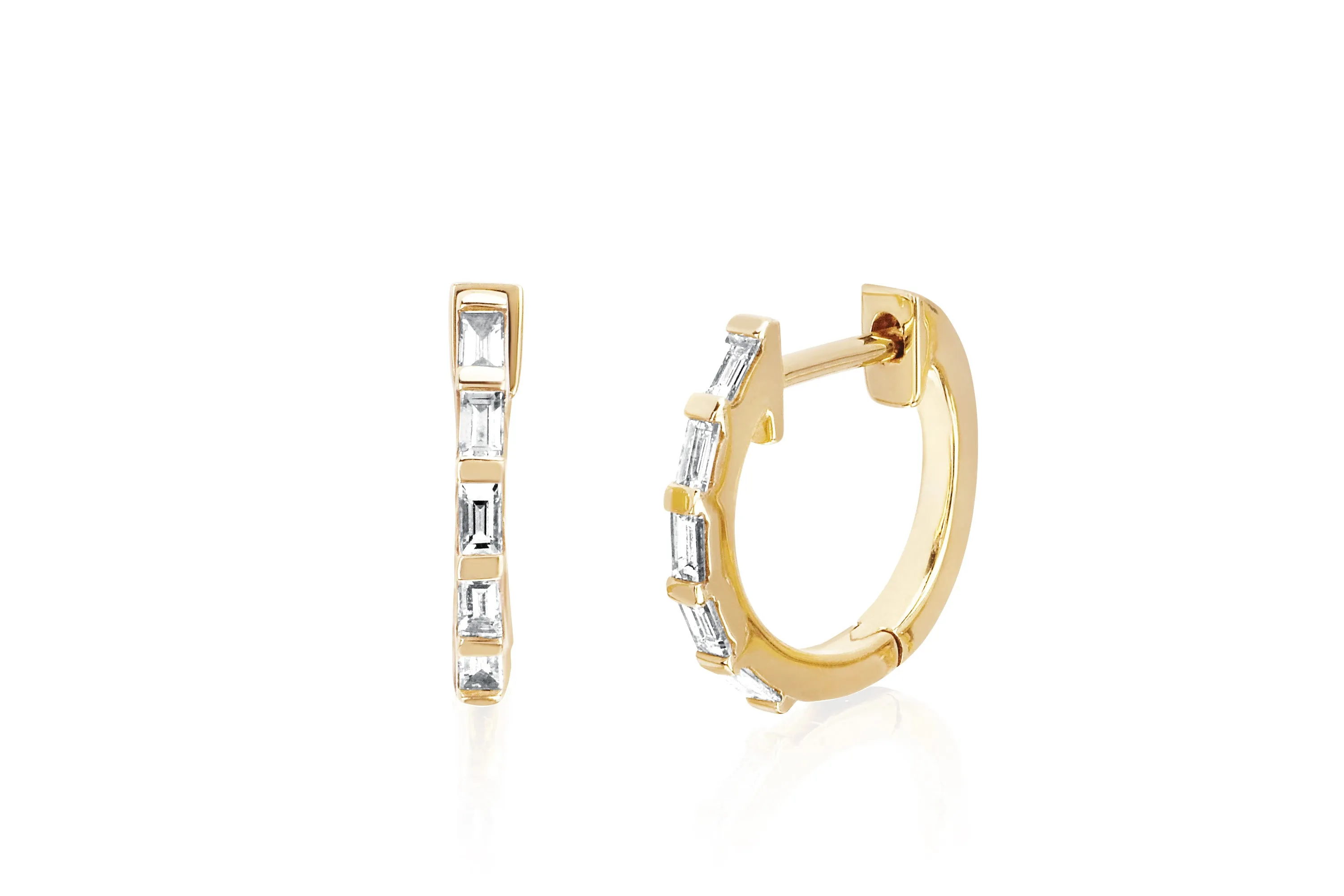 Diamond Baguette Huggie Earrings sold by EF Collection