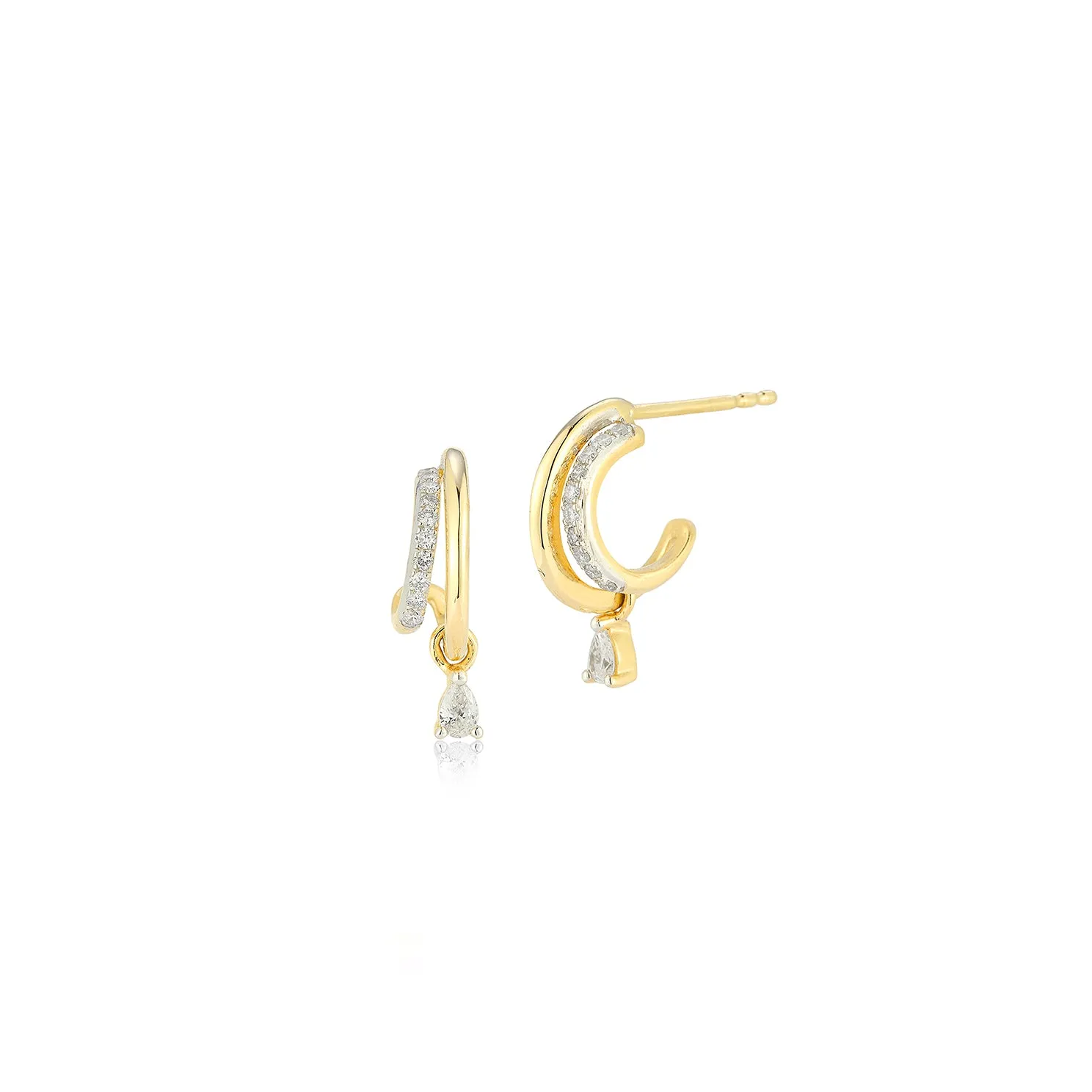 Diamond Pear Drop Double Huggie Earring sold by EF Collection