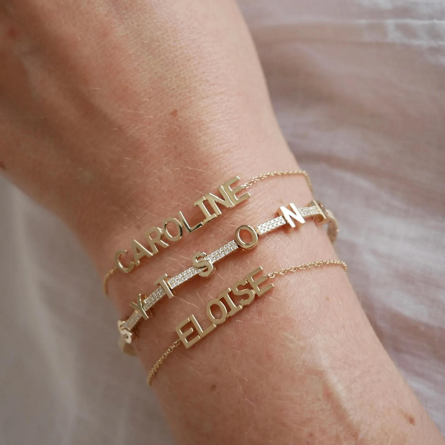 Gold Block Name Bracelet sold by EF Collection product image thumbnail 2