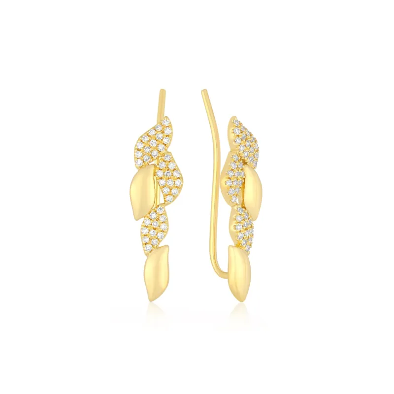 Pavé Diamond & Gold Leaf Ear Climber sold by EF Collection