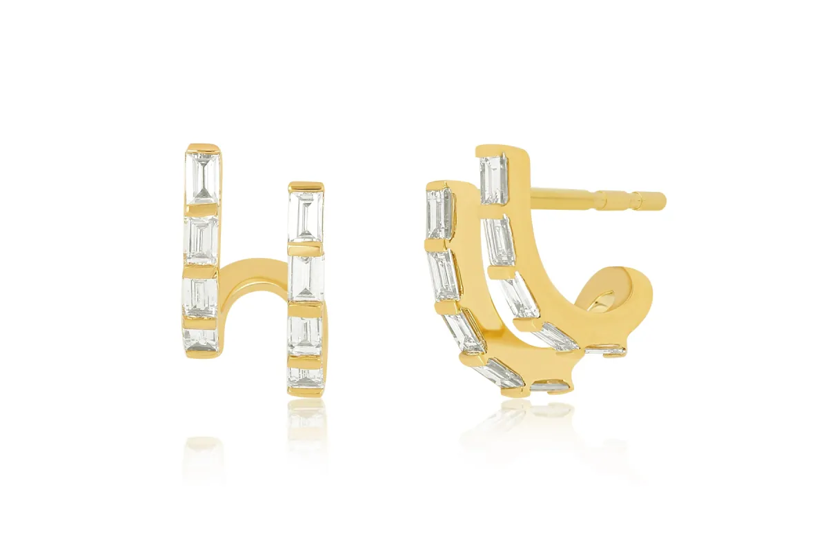 Double Diamond Baguette Illusion Mini Huggie Earring sold by EF Collection