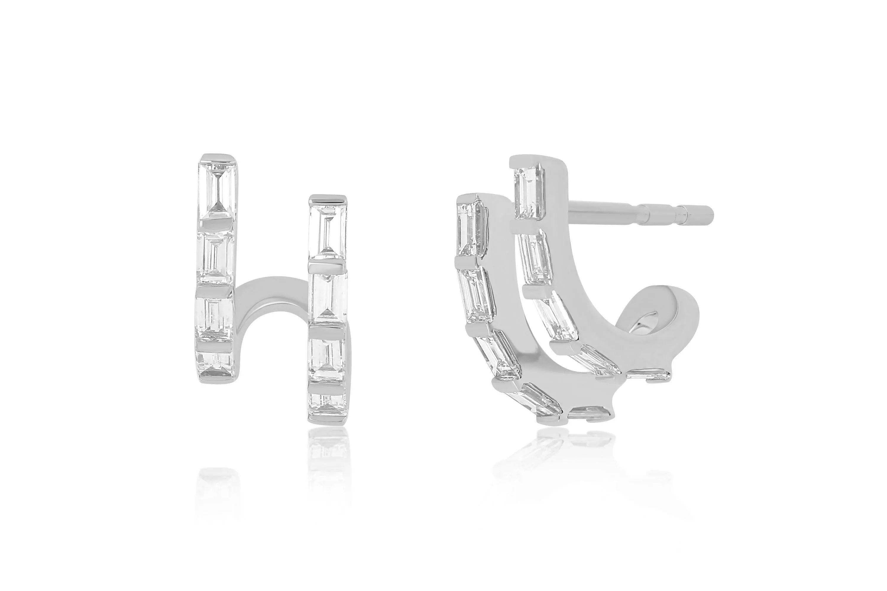 Double Diamond Baguette Illusion Mini Huggie Earring sold by EF Collection product image thumbnail 4
