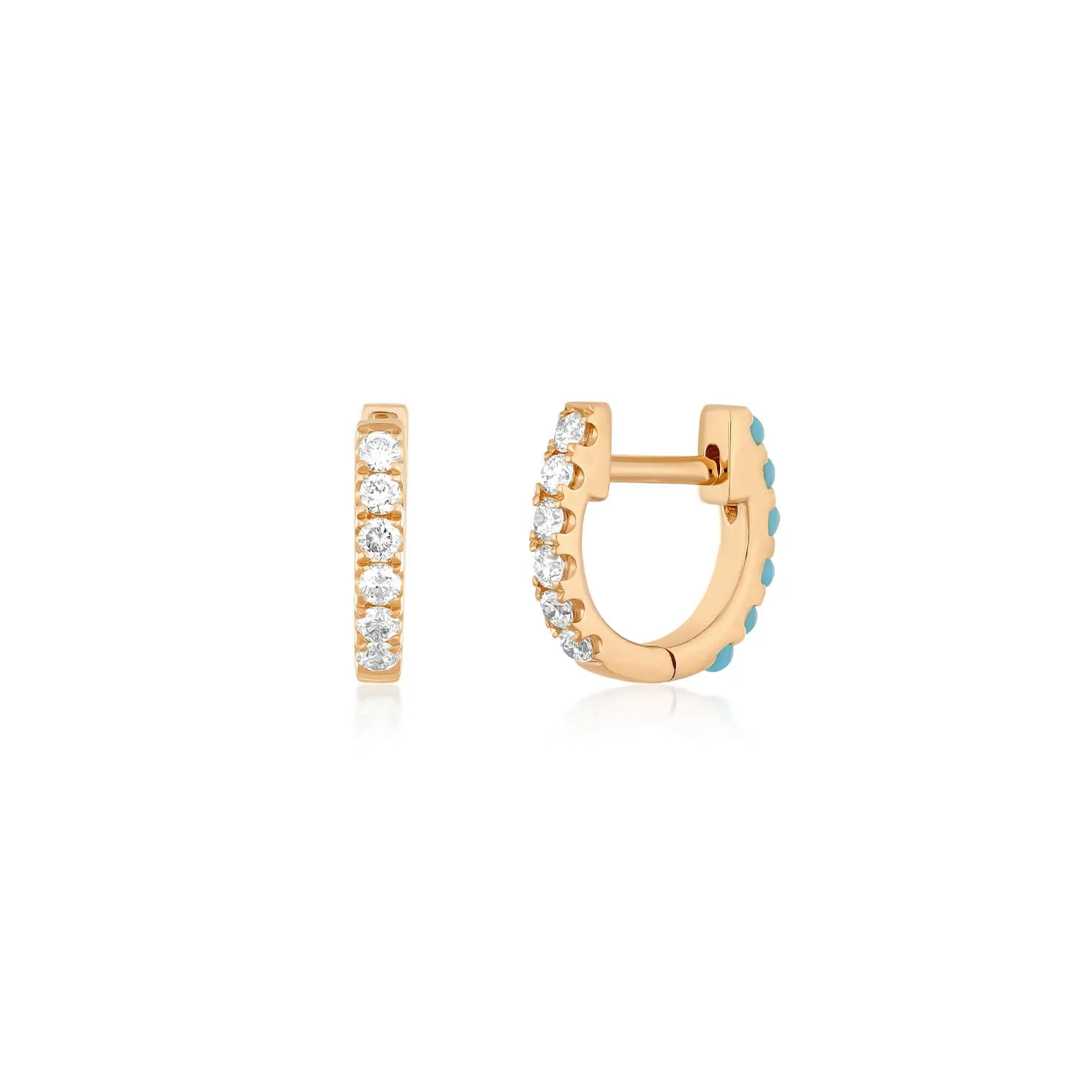 Reversible Diamond & Turquoise Mini Huggie Earring sold by EF Collection product image thumbnail 3