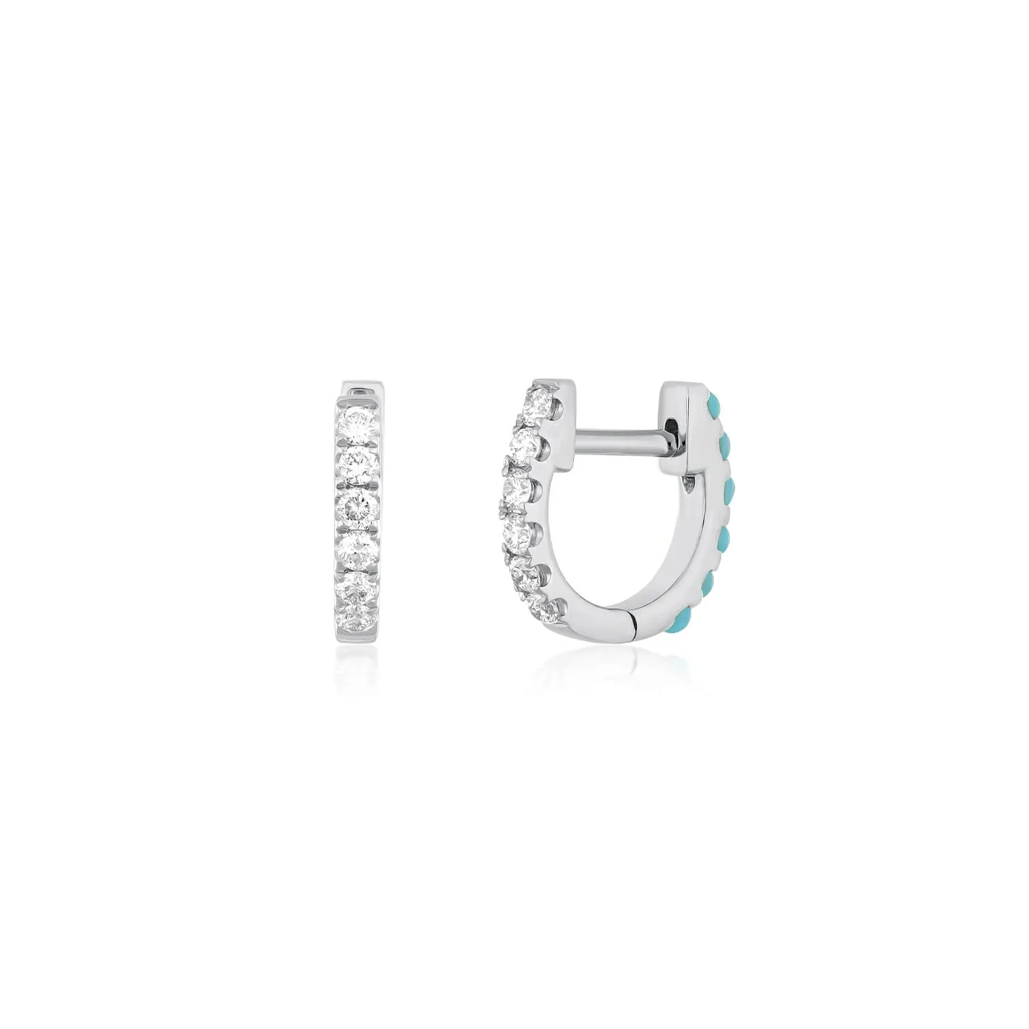 Reversible Diamond & Turquoise Mini Huggie Earring sold by EF Collection product image thumbnail 4