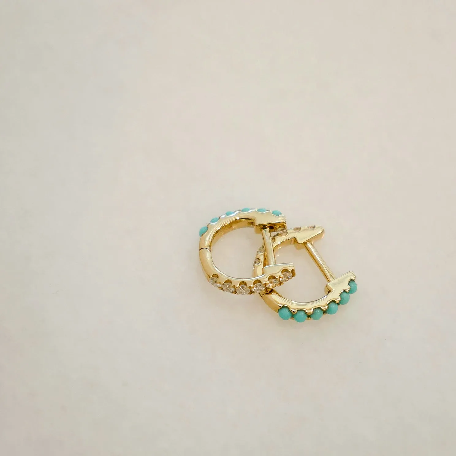 Reversible Diamond & Turquoise Mini Huggie Earring sold by EF Collection product image thumbnail 5