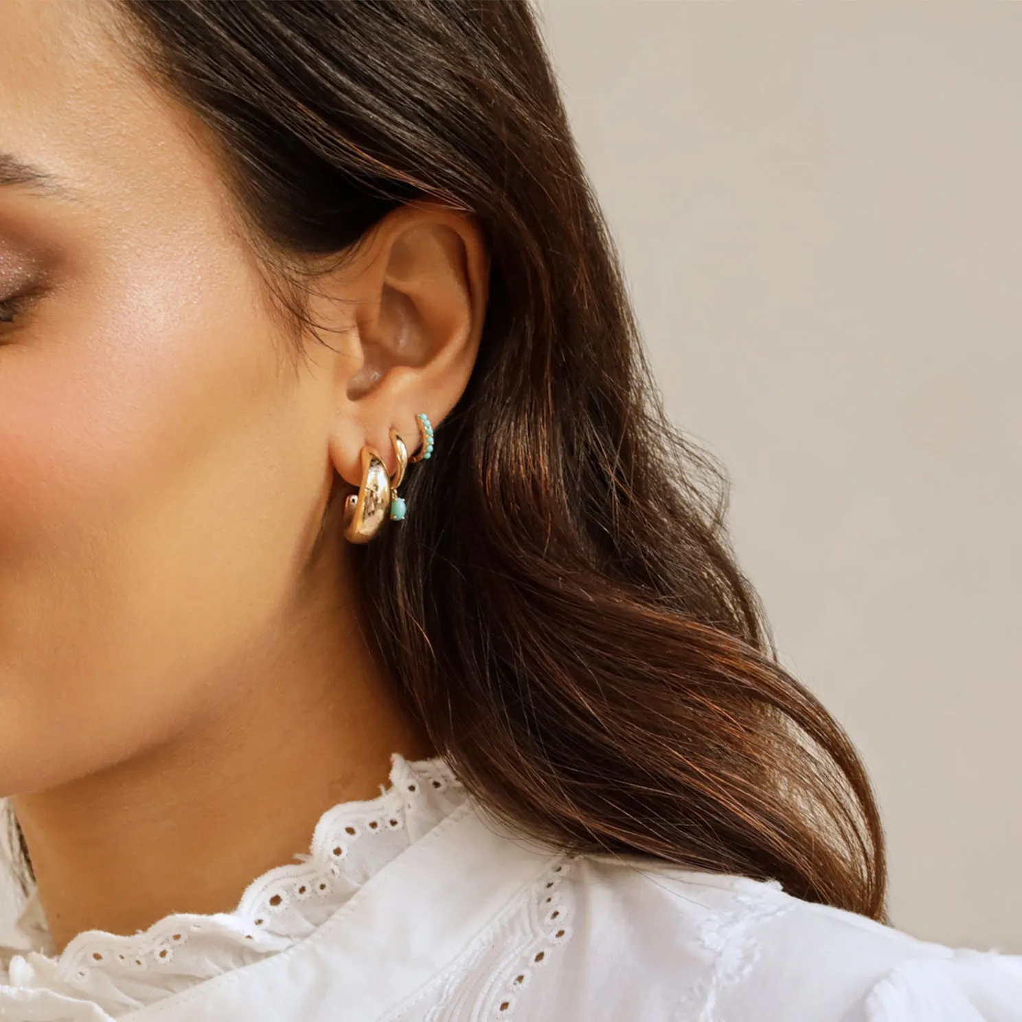 Reversible Diamond & Turquoise Mini Huggie Earring sold by EF Collection product image thumbnail 2