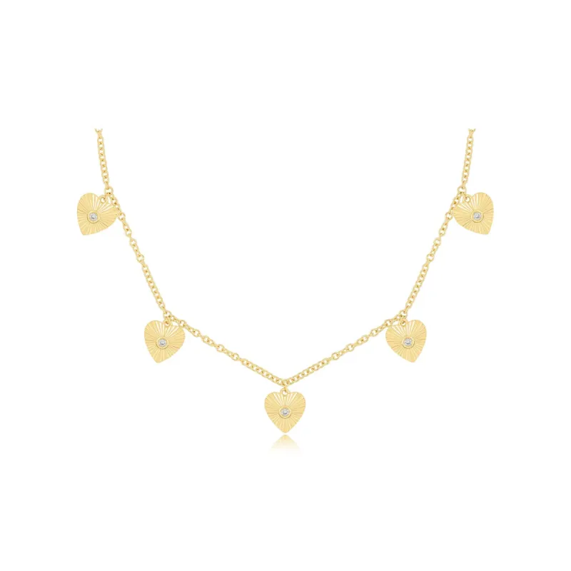 Multi Gold & Diamond Fluted Heart Necklace sold by EF Collection