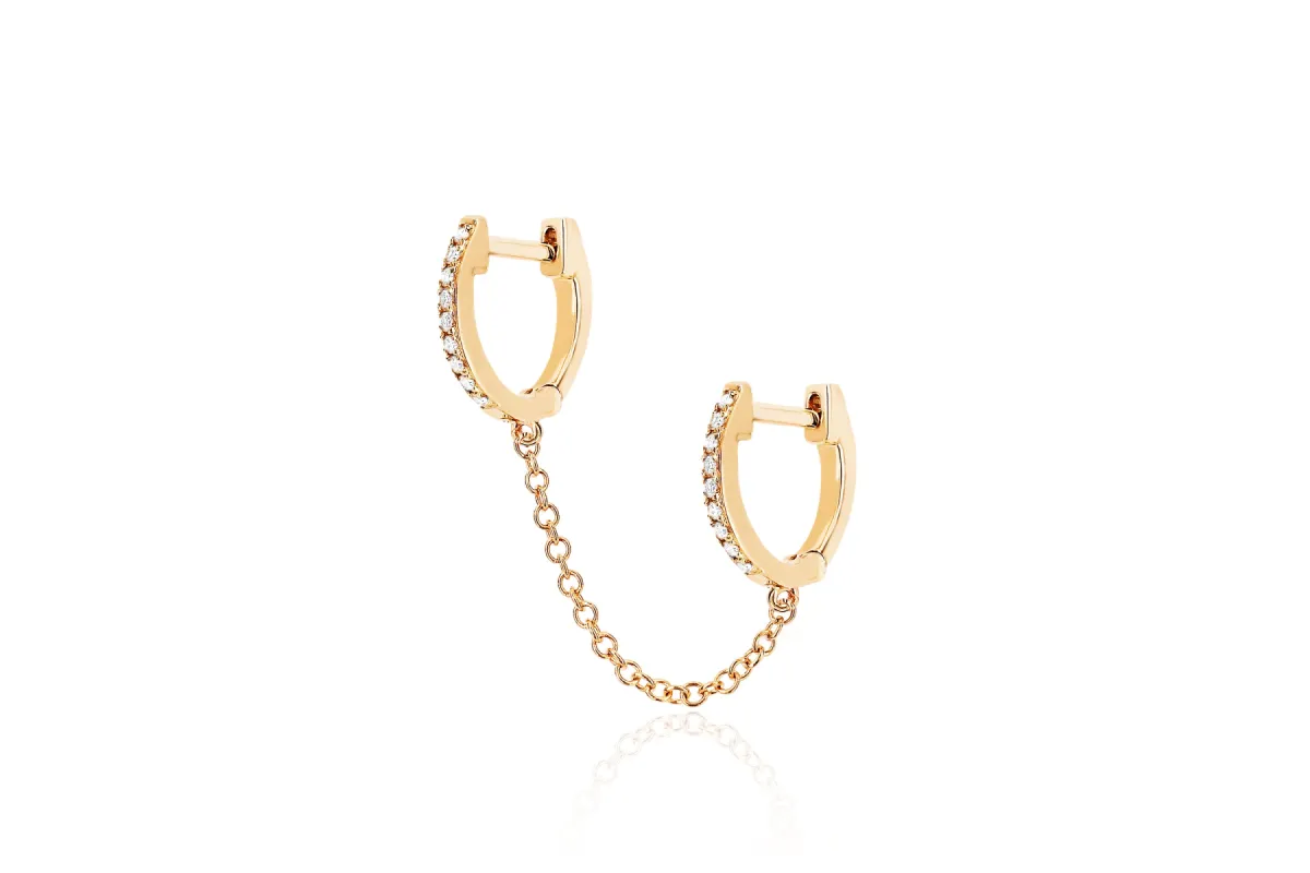 Diamond Double Mini Huggie Chain Earring sold by EF Collection