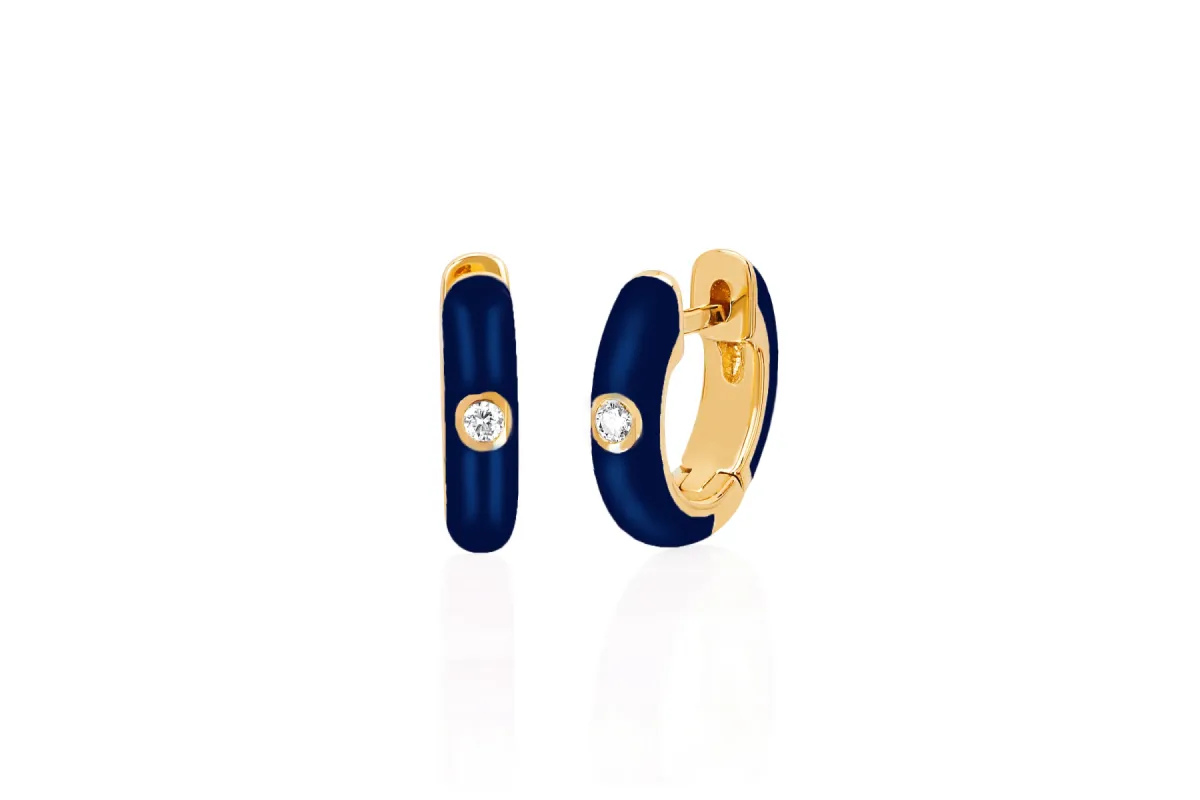 Diamond & Navy Enamel Huggie Earring sold by EF Collection