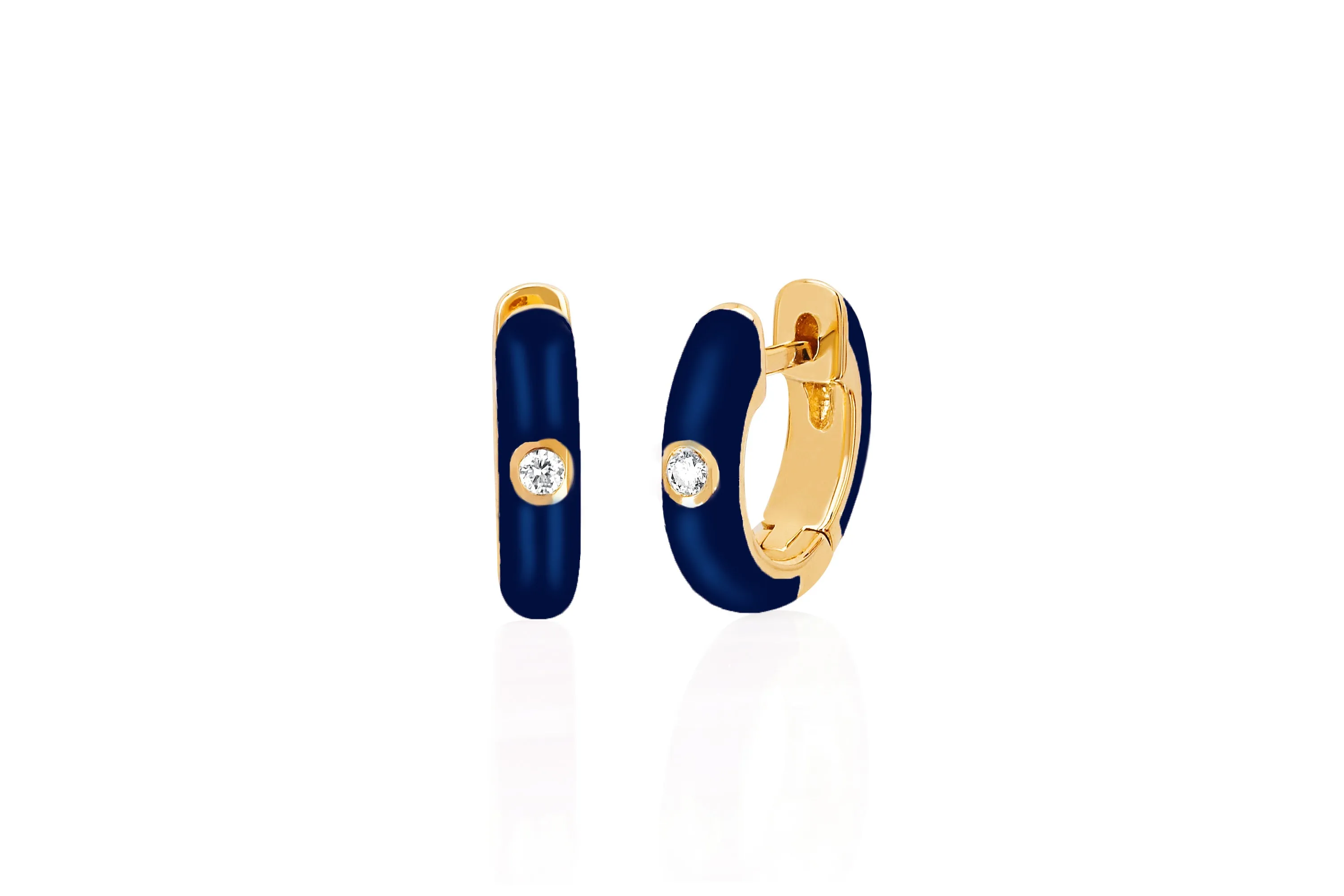 Diamond & Navy Enamel Huggie Earring sold by EF Collection