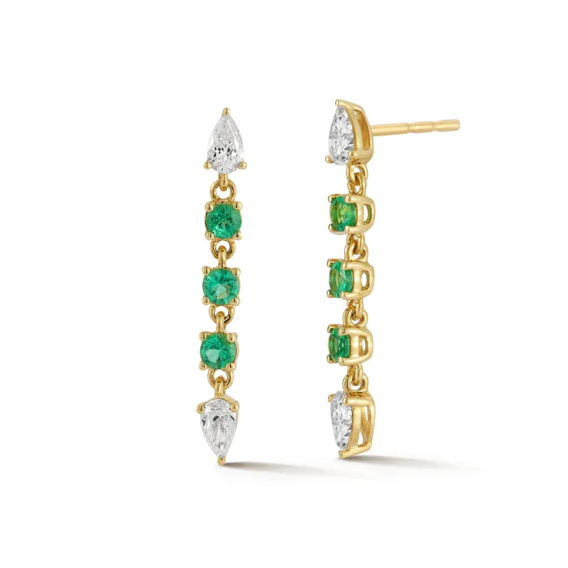 Diamond & Emerald Drop Stud Earrings sold by EF Collection