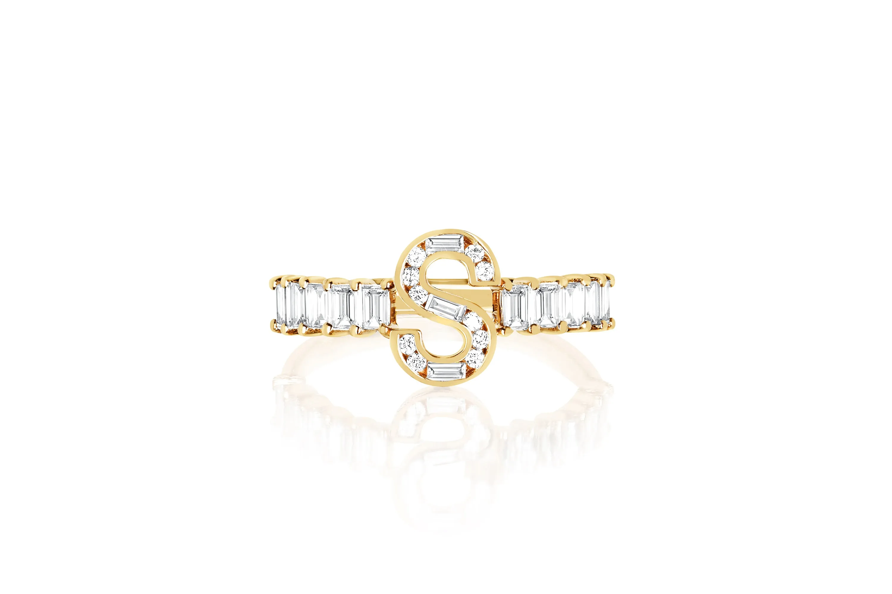 Diamond Baguette Initial Ring sold by EF Collection