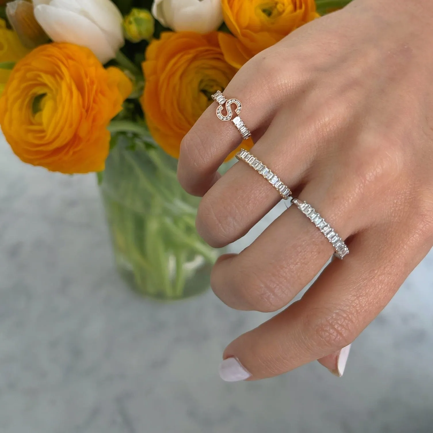 Diamond Baguette Initial Ring sold by EF Collection product image thumbnail 5