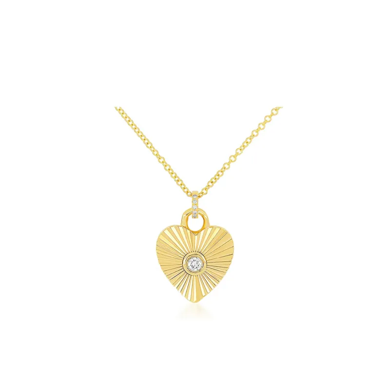 Gold & Diamond Fluted Heart Necklace sold by EF Collection