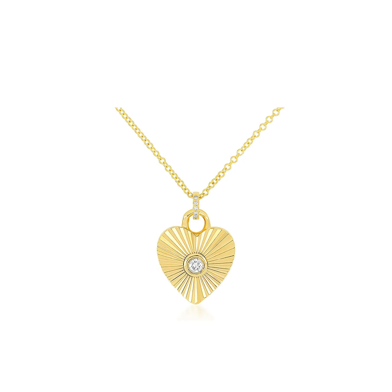 Gold & Diamond Fluted Heart Necklace sold by EF Collection