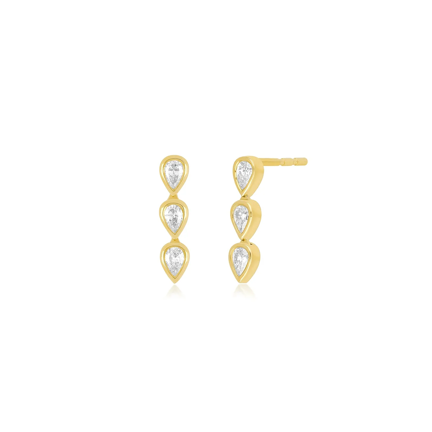 Bezel Set Triple Diamond Pear Stud Earring sold by EF Collection