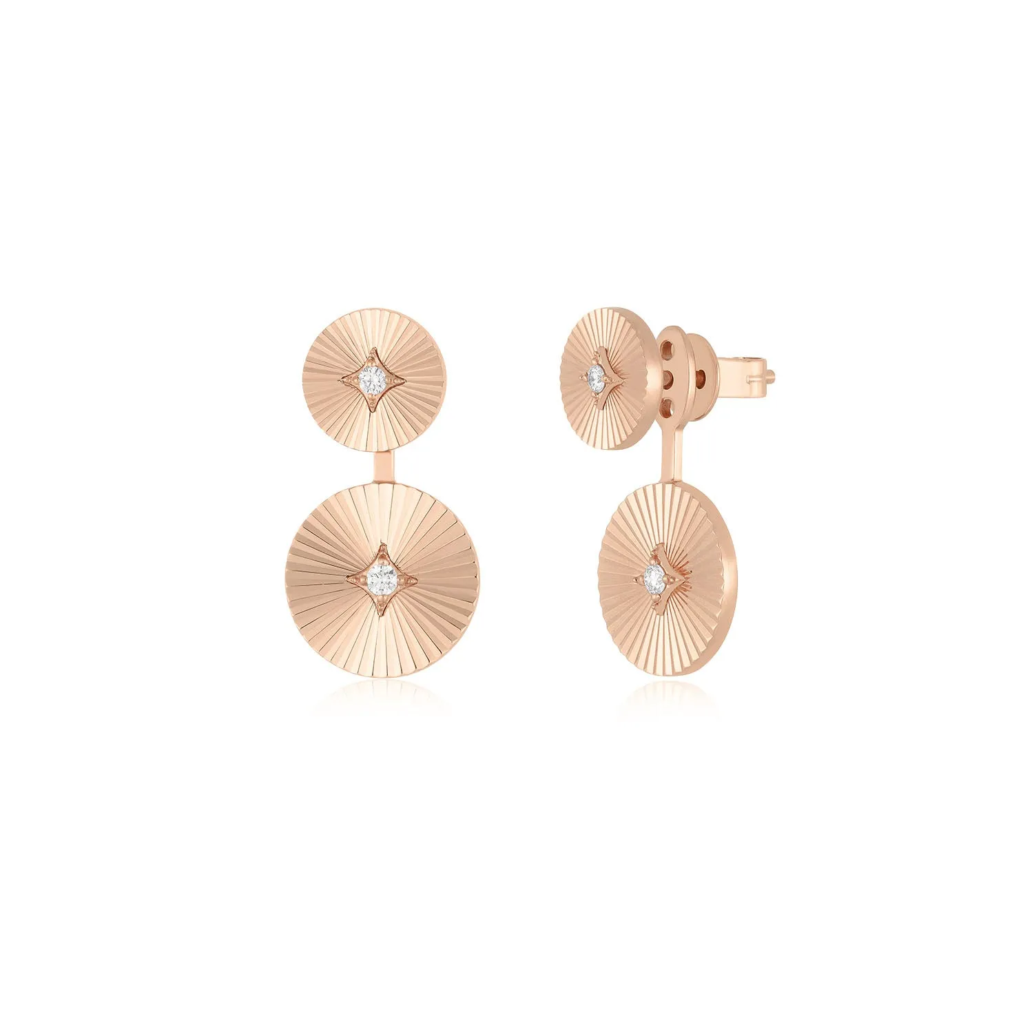 Double Gold & Diamond Fluted Disc Stud Earrings sold by EF Collection product image thumbnail 3