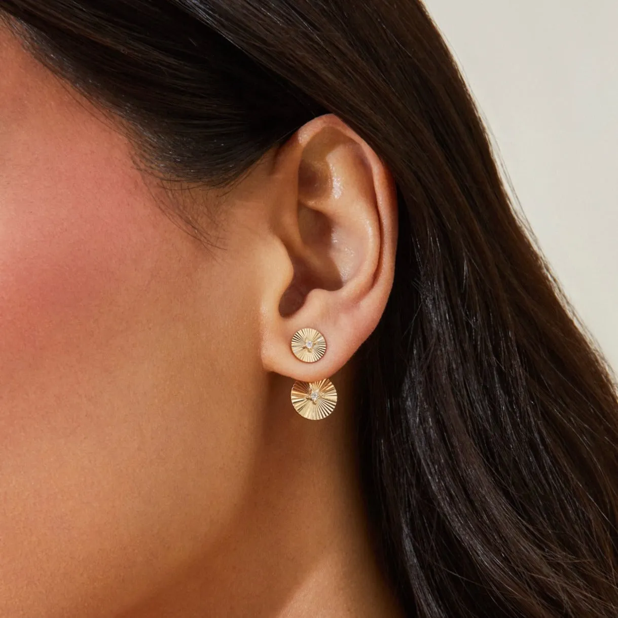 Double Gold & Diamond Fluted Disc Stud Earrings sold by EF Collection product image thumbnail 5