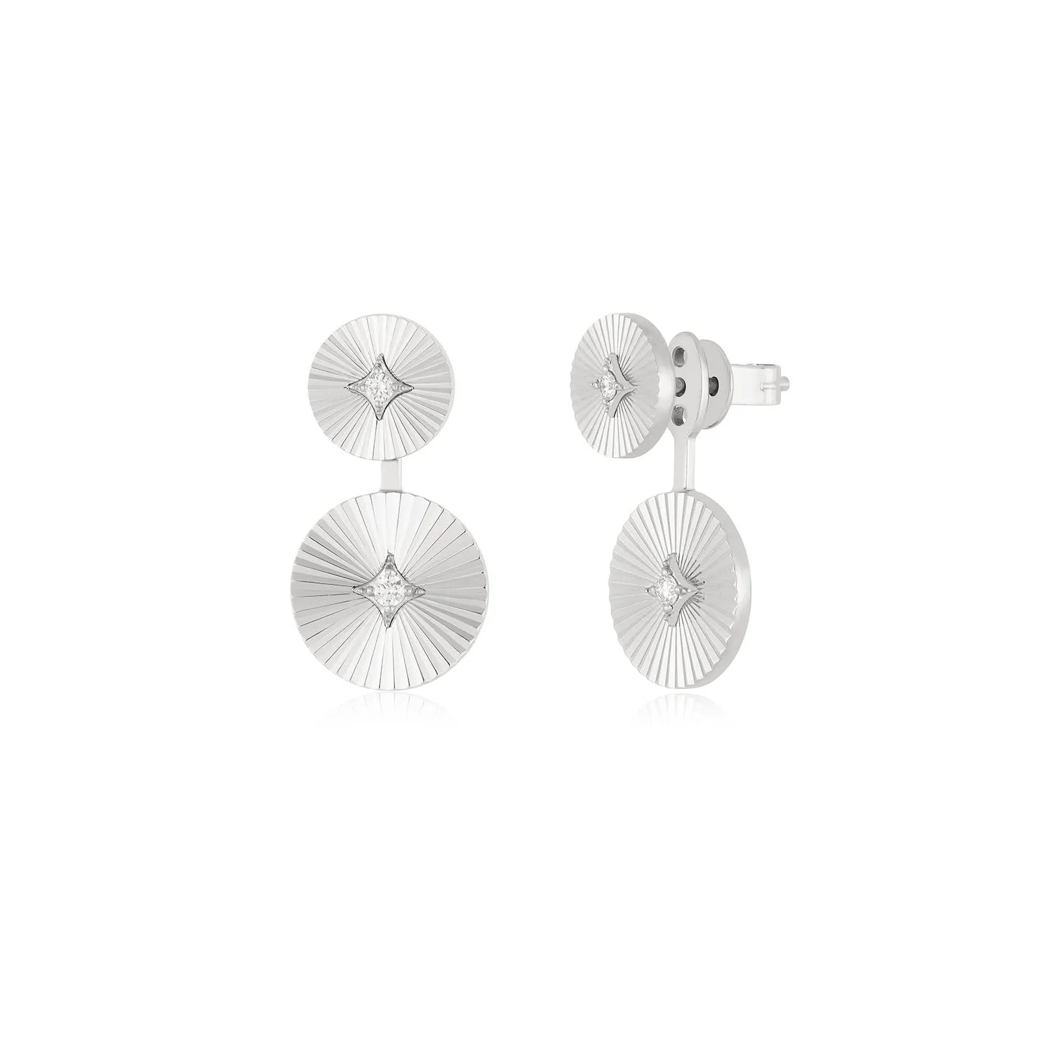 Double Gold & Diamond Fluted Disc Stud Earrings sold by EF Collection product image thumbnail 4
