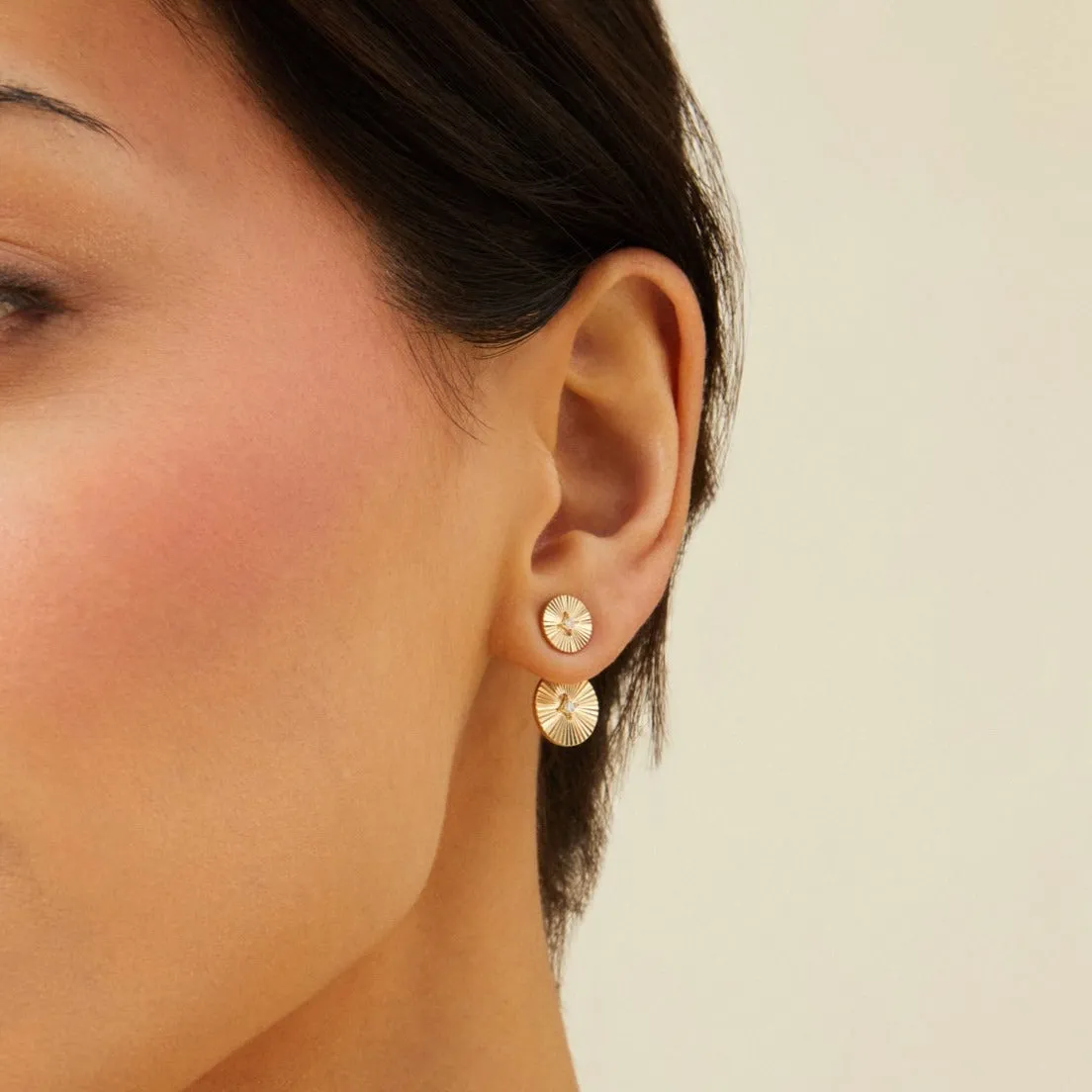 Double Gold & Diamond Fluted Disc Stud Earrings sold by EF Collection product image thumbnail 2