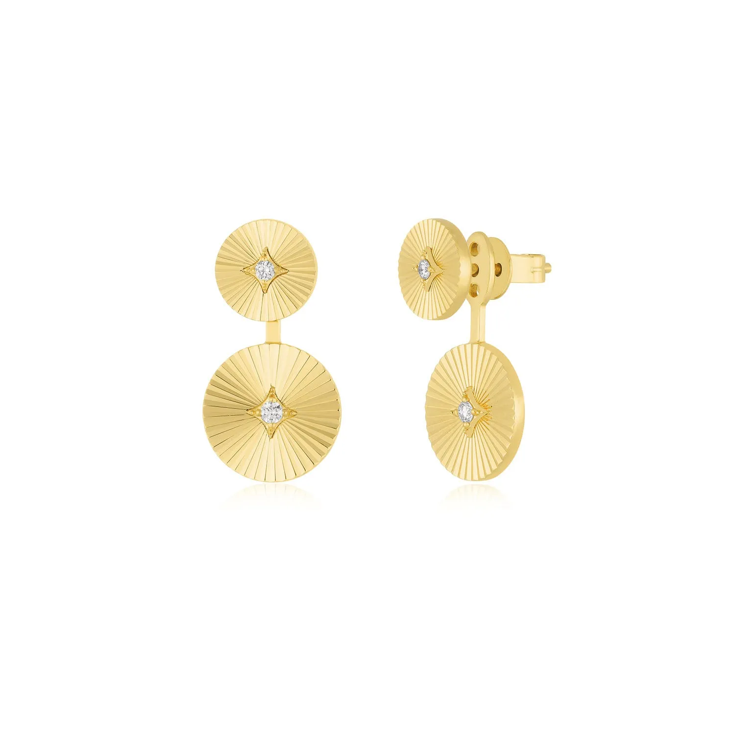 Double Gold & Diamond Fluted Disc Stud Earrings sold by EF Collection