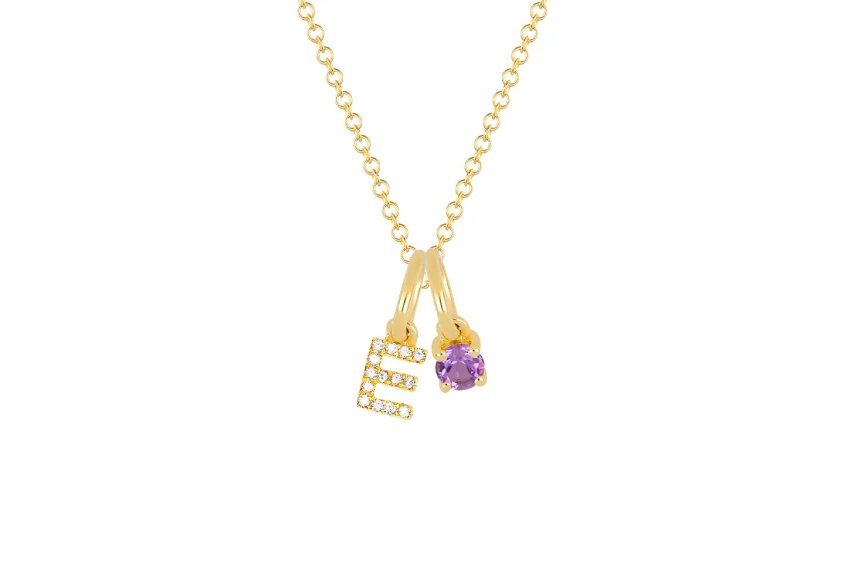 Amethyst Birthstone Initial Charm Necklace sold by EF Collection